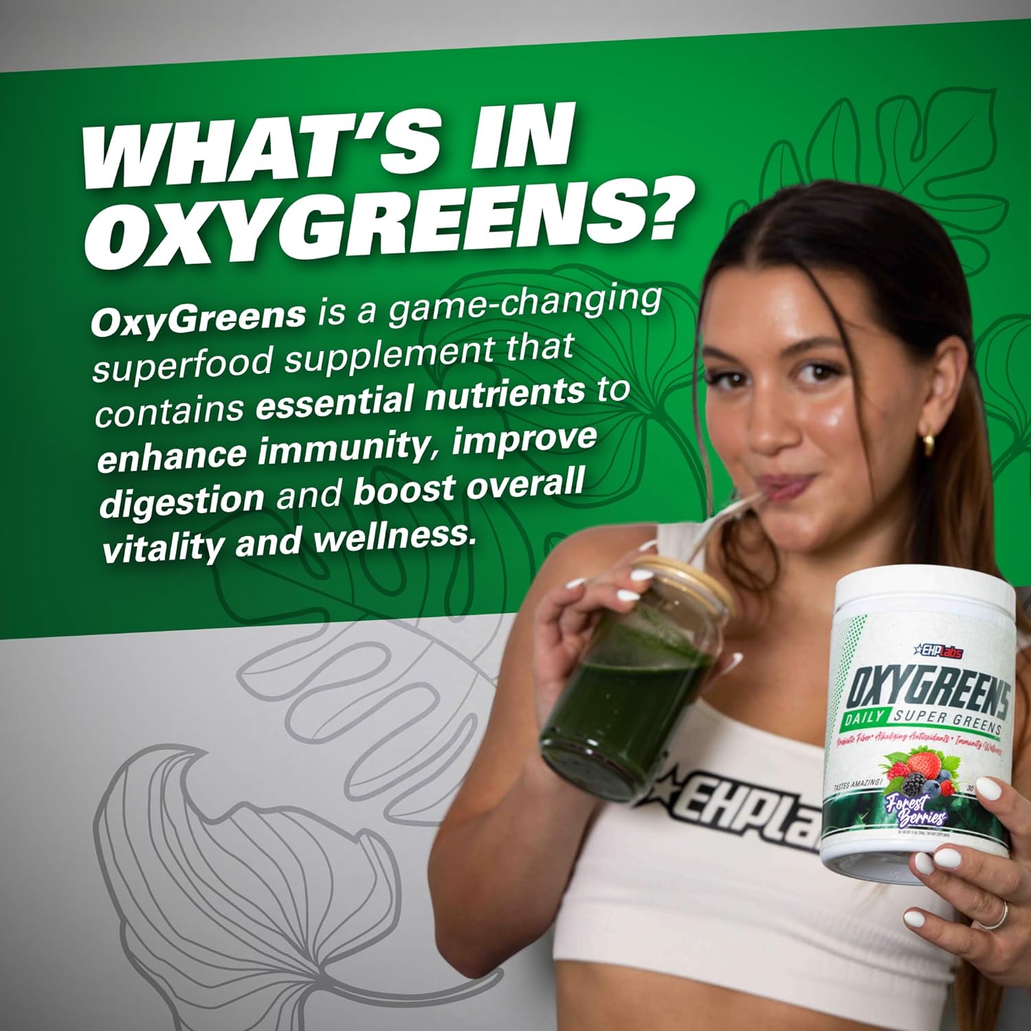 EHP Labs OxyGreens Superfood Powder - 30 Servings | Antioxidant & Detox Supplement for Energy & Immunity Boost | Perfect for Smoothies, Juices & Daily Wellness Routine