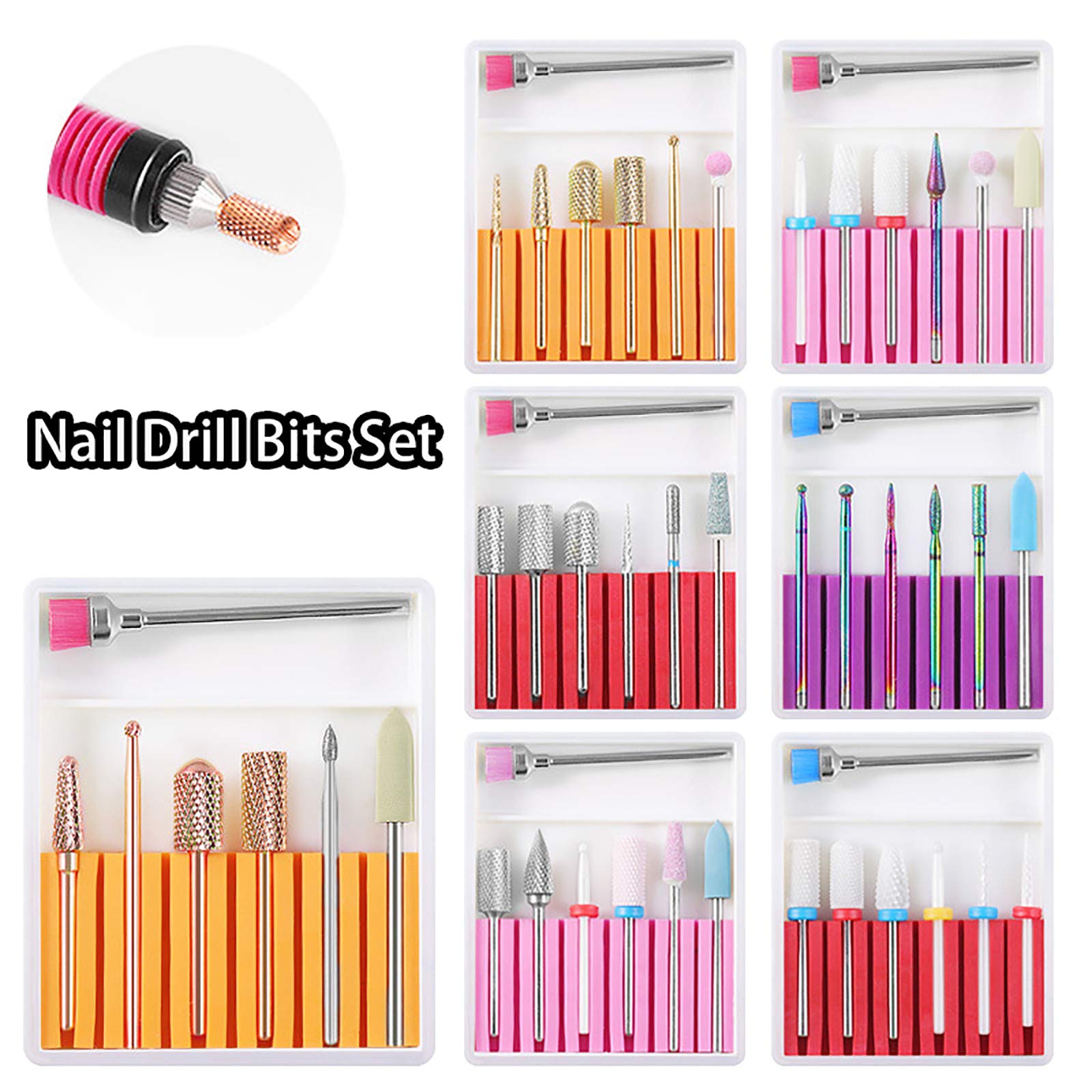 7 Pcs Professional Electric Nail Drill Bit Set - 3/32