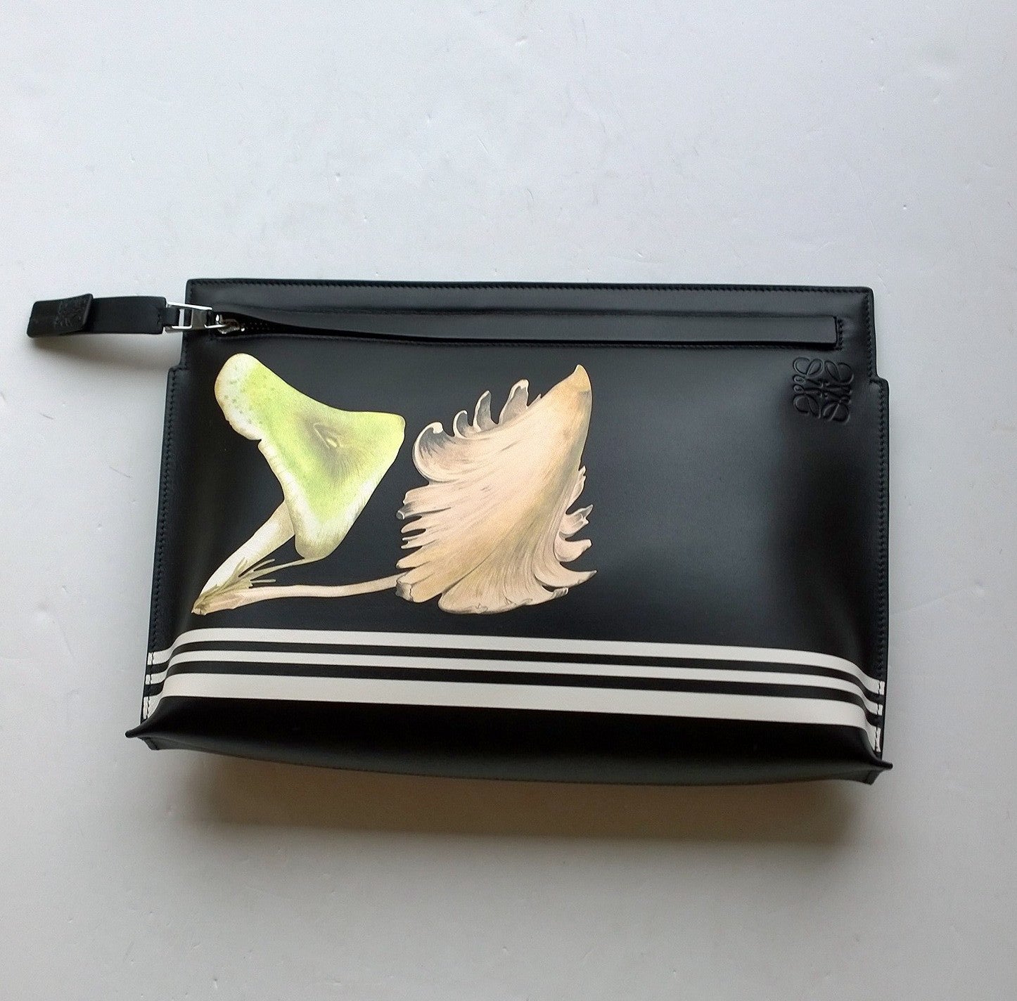 Loewe Black Leather T Pouch with Mushroom Print - Stylish Crossbody Bag for Women, Perfect for Everyday Use & Night Out