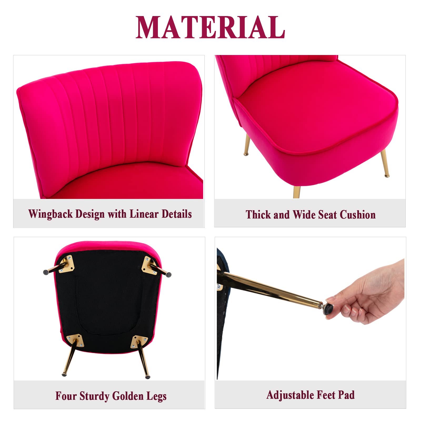 Modern Velvet Accent Chair Set of 2 - Gold Leg Wingback Slipper Chairs for Living Room, Bedroom & Entryway - Space Saving Small Corner Chairs (Rose Red) - Perfect for Cozy Reading Nooks, Guest Seating & Apartment Decor