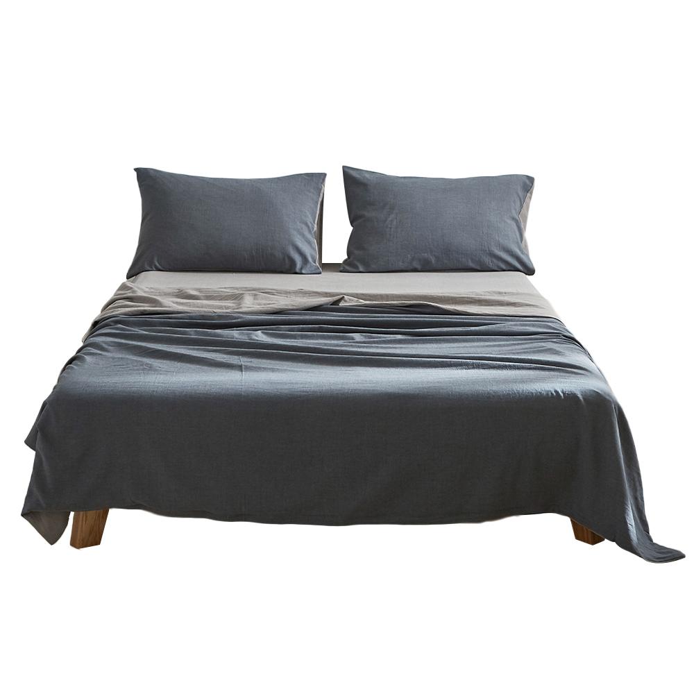 Premium 100% Cotton Sheet Set - Queen Size, Dark Blue & Grey - Soft & Breathable Bedding for Comfortable Sleep - Perfect for Master Bedroom, Guest Room, or Vacation Home