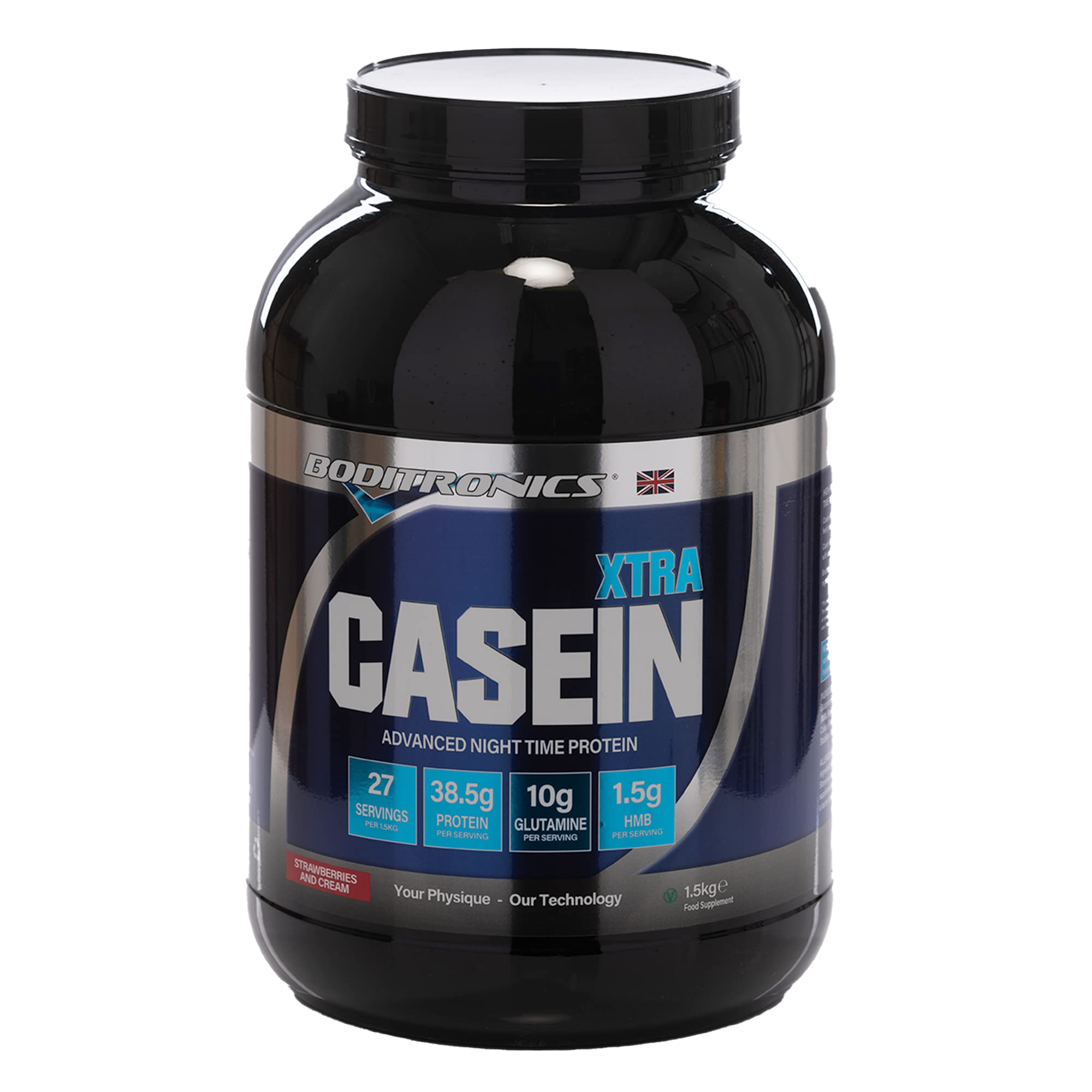 Casein Xtra Strawberries & Cream Protein Powder - 1.5kg (3.3lb) for Muscle Recovery & Weight Gain - Ideal for Post-Workout Shakes, Smoothies & Baking
