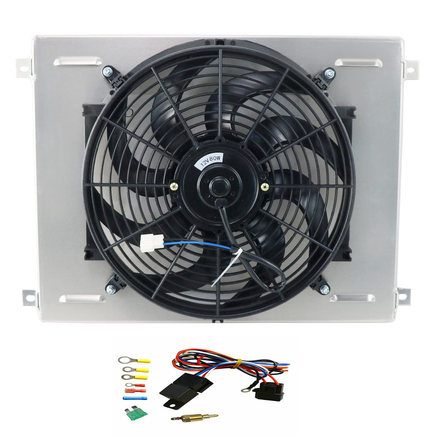 Aluminum Radiator Shroud with 14 Inch Fan for 1963-1970 Ford Country Sedan, Squire, Fairlane, Falcon, Galaxie, LTD, Mustang, Torino & 1967-1968 Mercury Cougar - Fits 4.7L 5.0L 6.4L 7.0L Engines - Perfect for Engine Cooling & Performance Upgrades