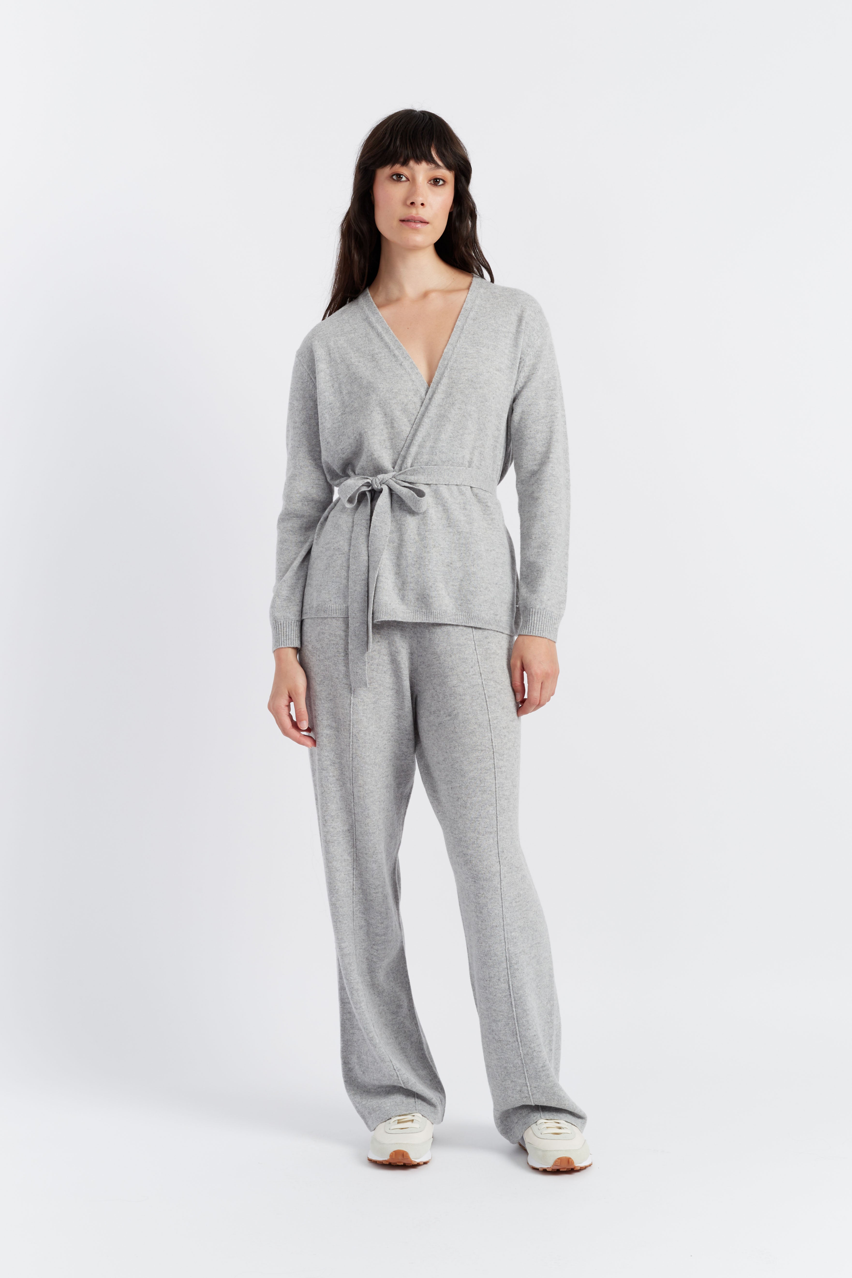 Light Grey Wool Cashmere Wrap Cardigan - Soft Warm Women's Sweater for Fall & Winter - Perfect for Office, Lounge & Travel