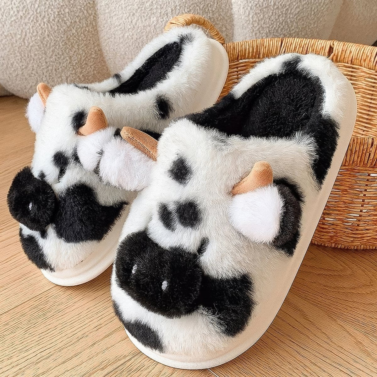 Soft and Cozy Moo Plush Cow Slippers for Women & Men - Non-Slip Indoor House Shoes with Cute Animal Design - Perfect for Relaxing at Home, Gift Giving, and Winter Comfort