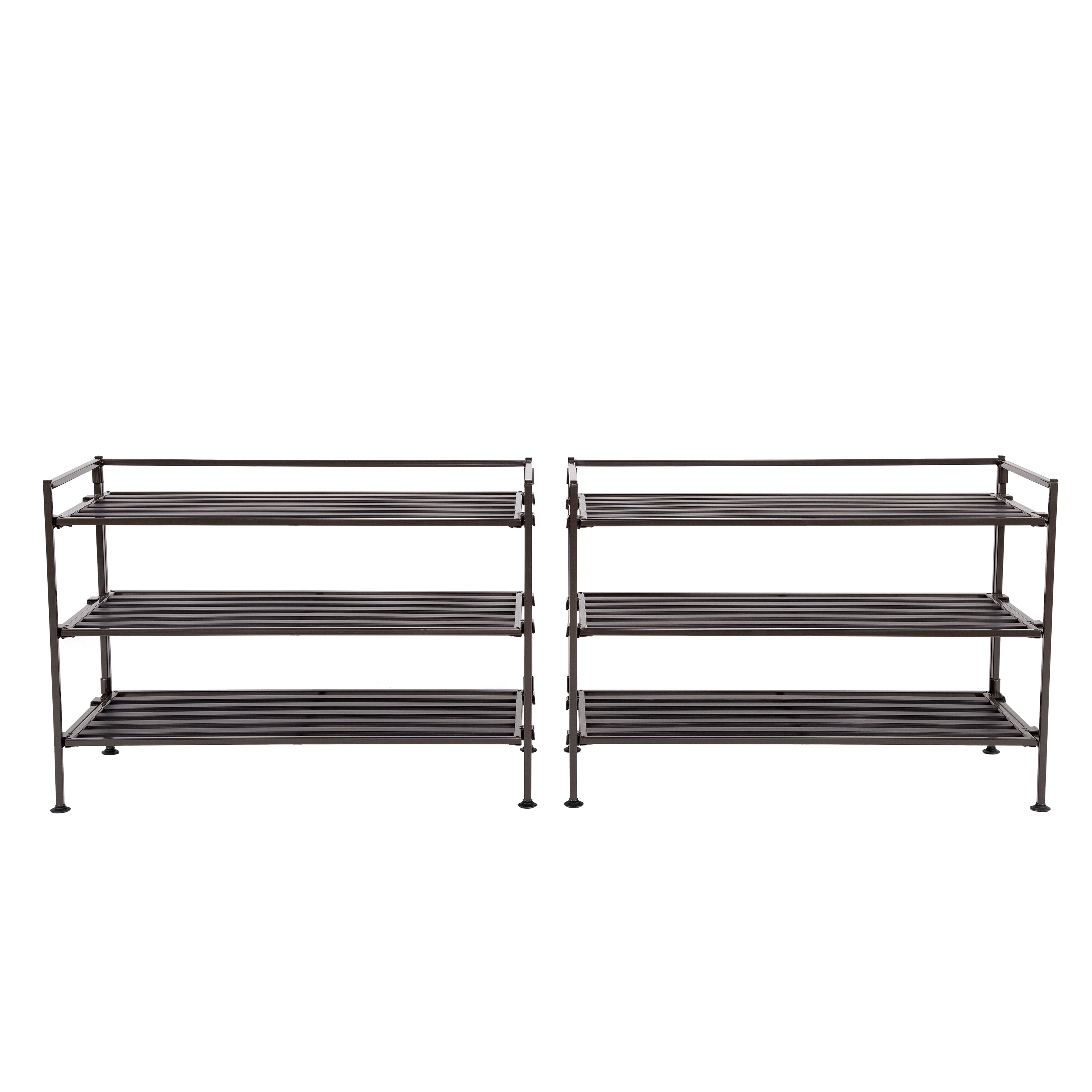 3 Tier Resin Slatted Shoe Rack (2 Pack) - Espresso Brown Space-Saving Shoe Organizer for Entryway, Closet & Bedroom Storage