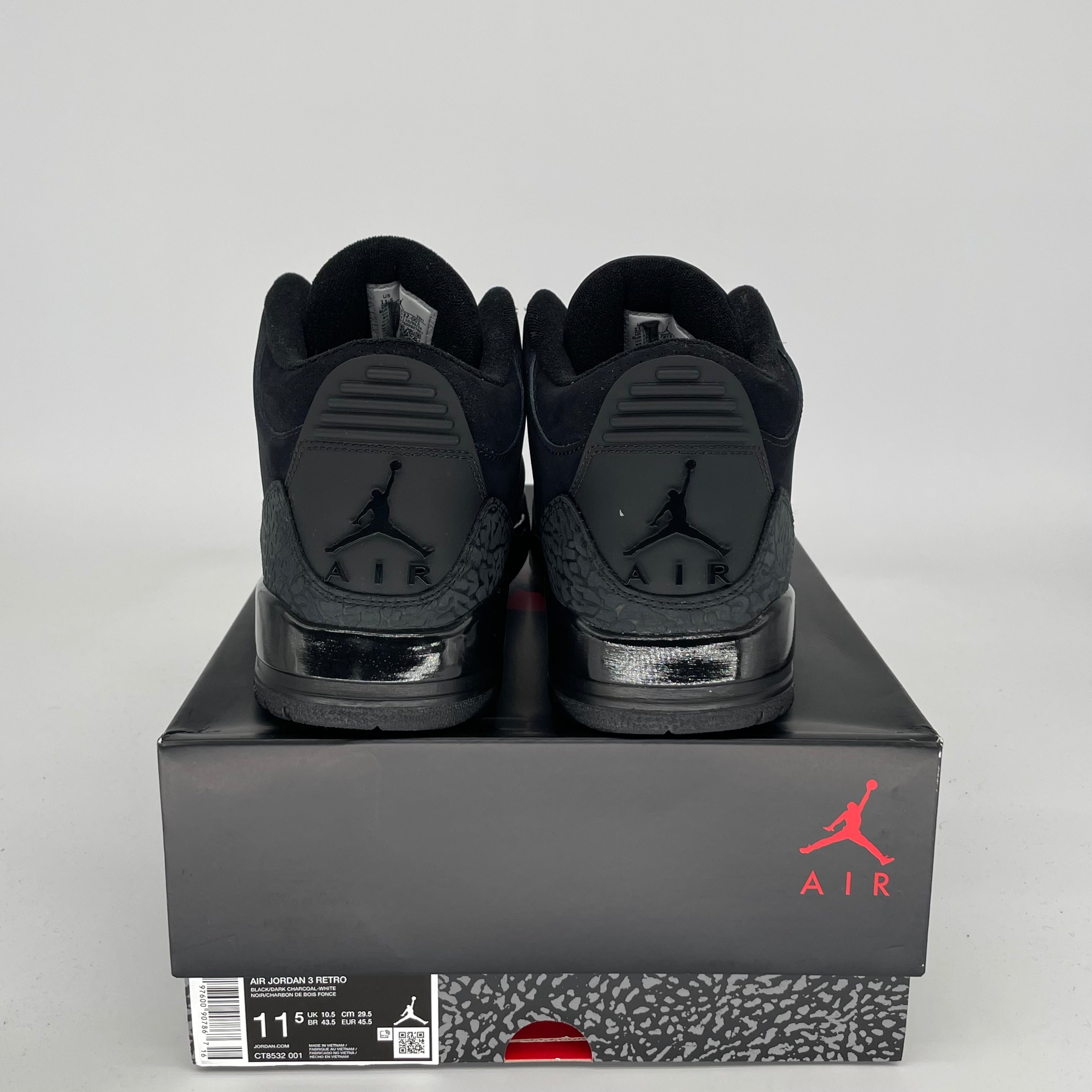 AIR JORDAN 3 BLACK CAT Men's Basketball Shoes Size 11.5 CT8532 001 - Retro Sneakers for Streetwear & Casual Outfits