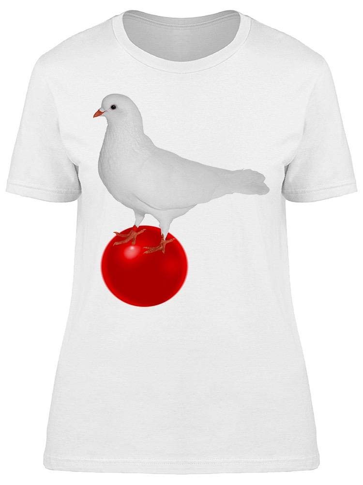 White Dove on Red Ball Graphic T-Shirt for Women - Casual Streetwear & Everyday Fashion