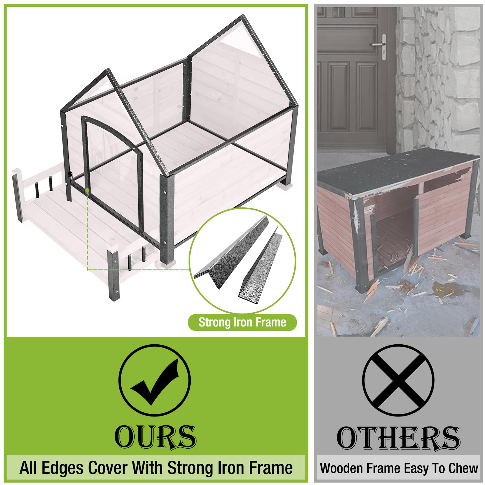 Upgraded Outdoor Dog House with Iron Frame - Chew-Proof Dog Cage for Small, Medium & Large Dogs - Raised Floor & Custom Plastic Feet Pads - Perfect for Backyard, Patio & Kennel Use