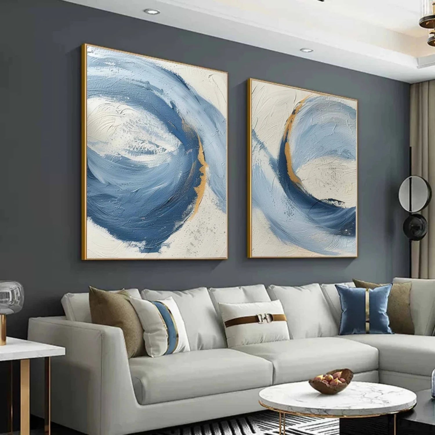 Custom Size Abstract Wall Art Set of 2 - Modern Canvas Paintings for Living Room & Bedroom Decor #AB 414