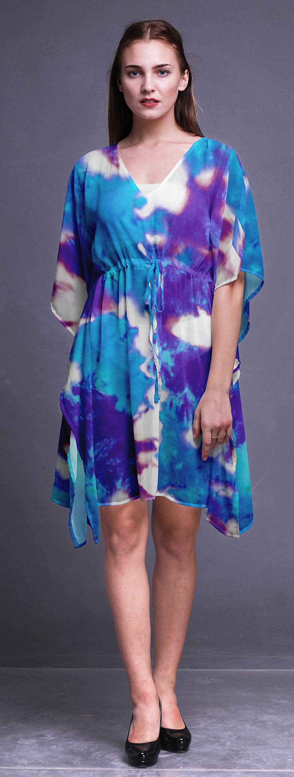 Bimba Women's Short Caftan Midi Dress - Beach Cover Up, Swimwear Wrap, Boho Summer Dress for Pool, Vacation & Resort Wear