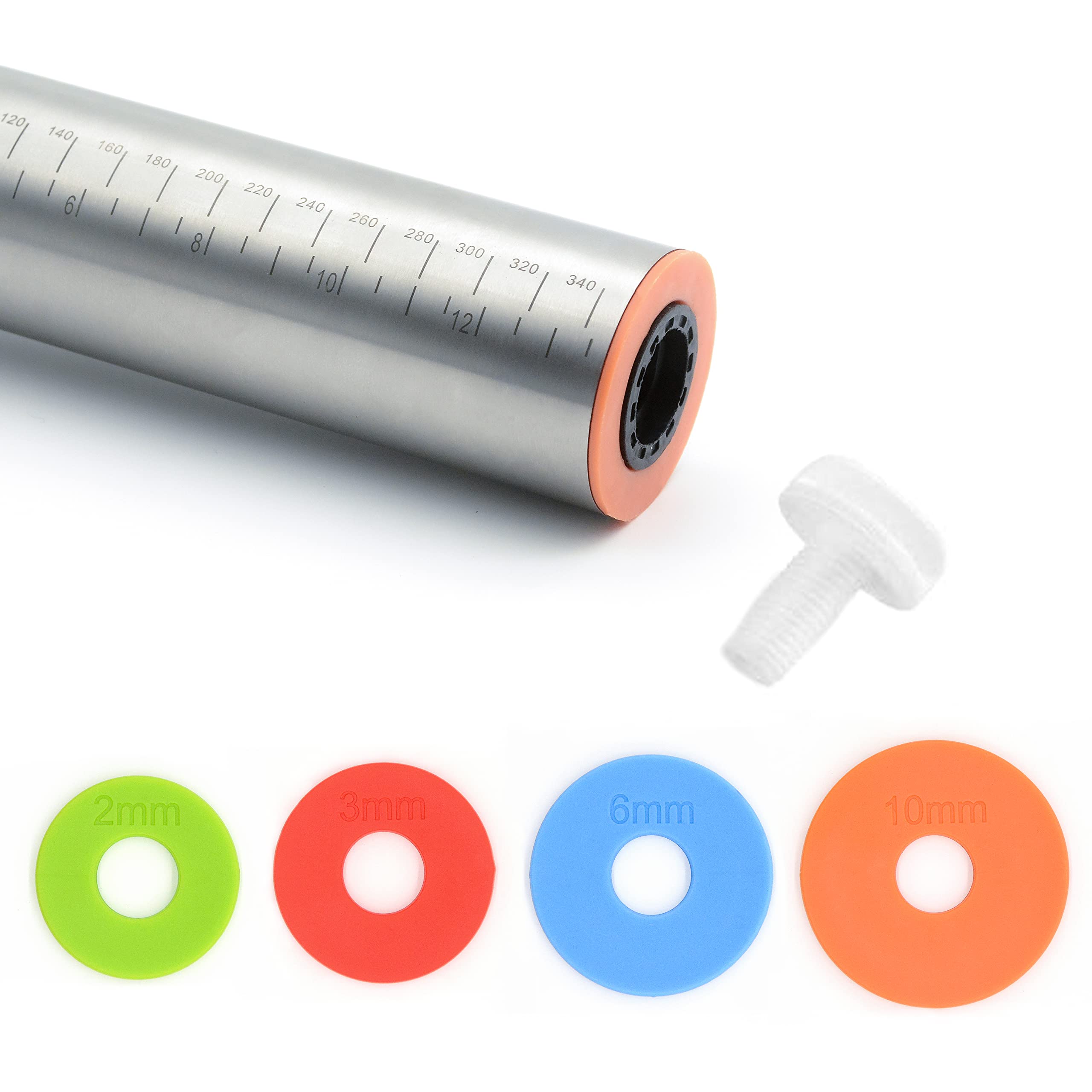 1Pcs Stainless Steel Rolling Pin with Nonstick Silicone Baking Pastry Mat Set - Adjustable Thickness Rings for Dough, Pizza, Cookies | Perfect for Home Baking, Kitchen Essentials & DIY Pastry Making