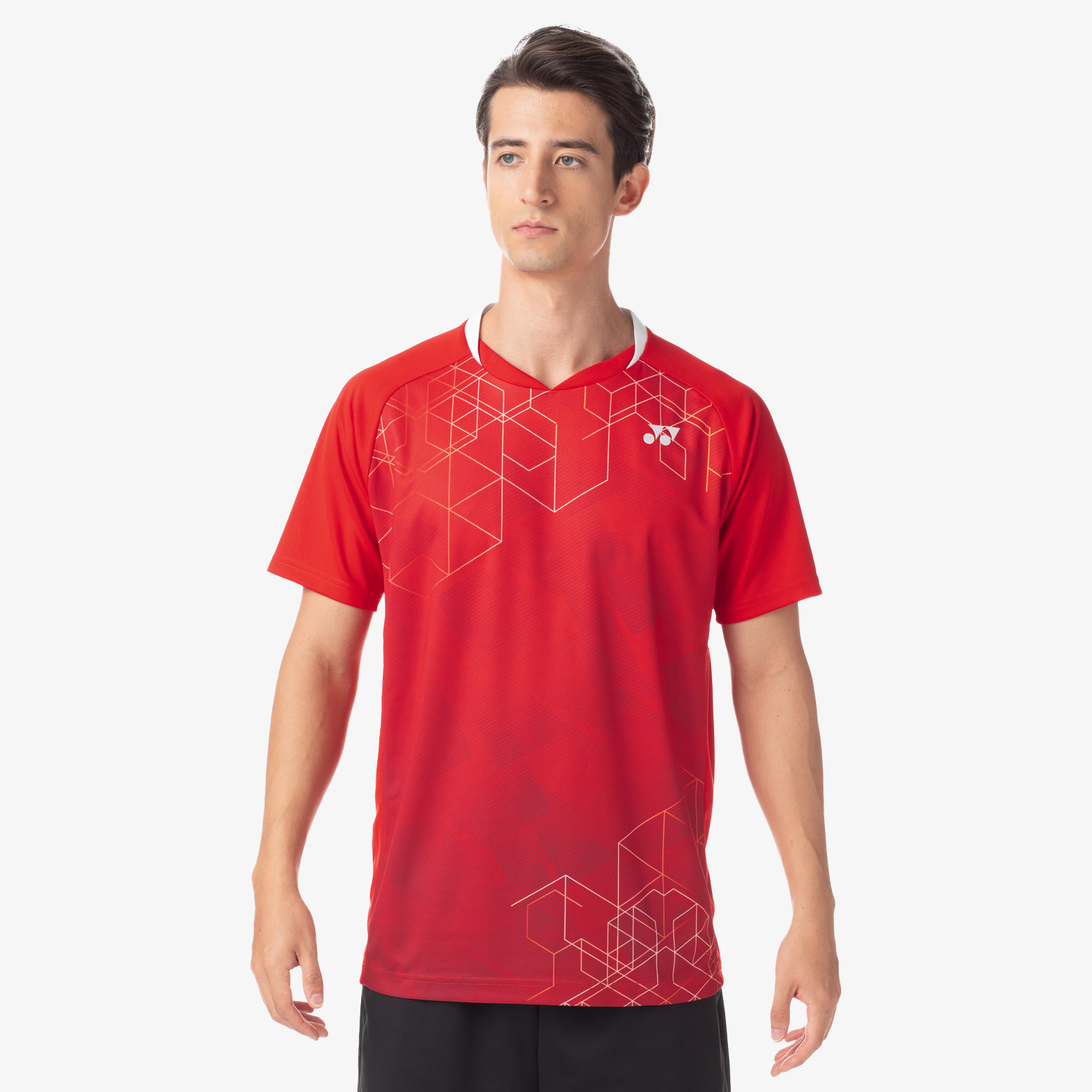 Yonex Men's Crew Neck Performance Tennis Shirt 10602 - Moisture Wicking, UV Protection, Breathable Fabric (Sunset Red) - Perfect for Tennis, Badminton & Casual Wear
