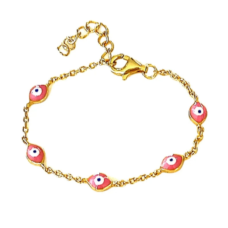 Pink Evil Eye Bracelet for Kids - Protection Charm Jewelry for Girls, Trendy Adjustable Wristband for School, Travel & Gifts