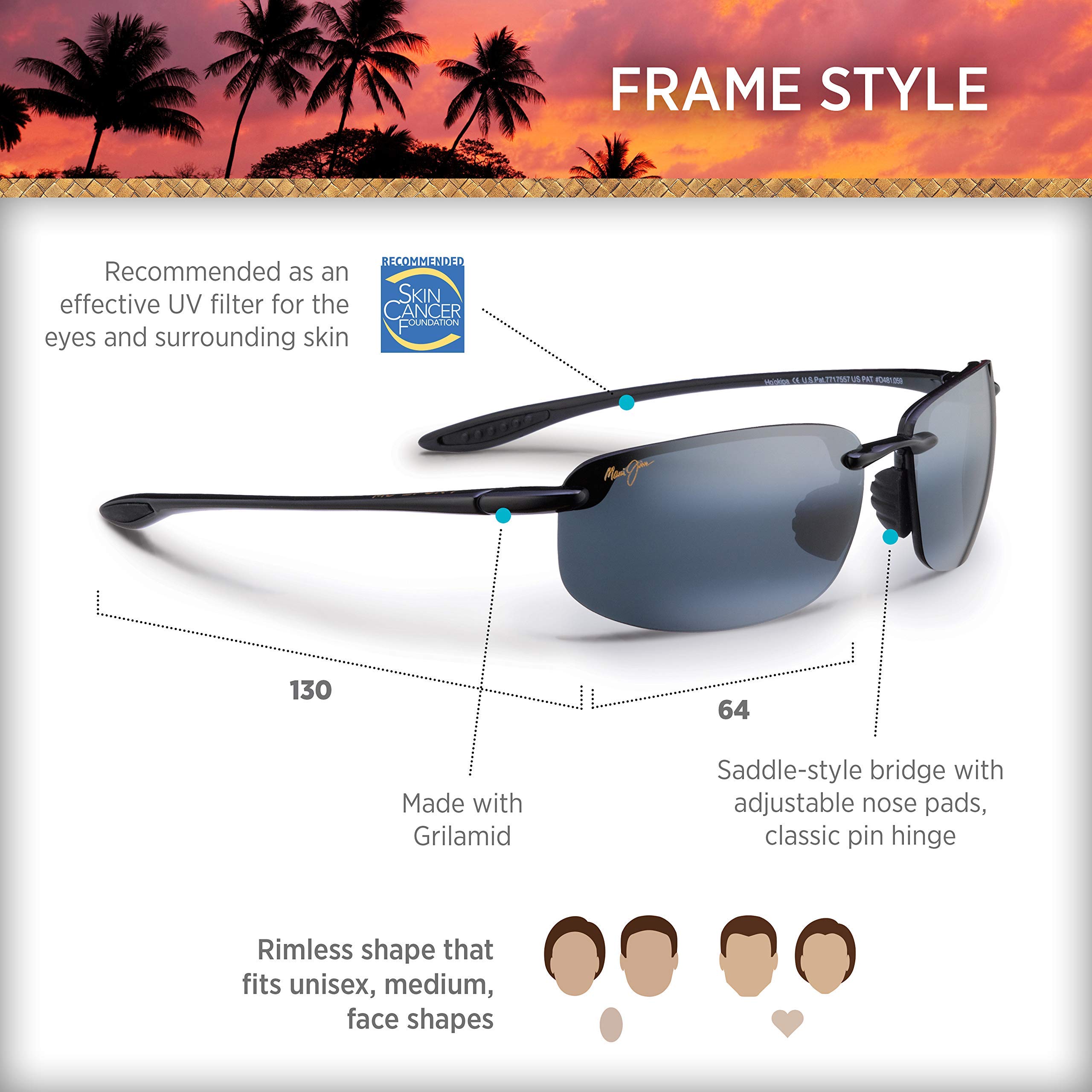 Maui Jim Hookipa Polarized Rimless Sunglasses for Men & Women - UV Protection, Lightweight & Comfortable for Driving, Beach & Outdoor Activities