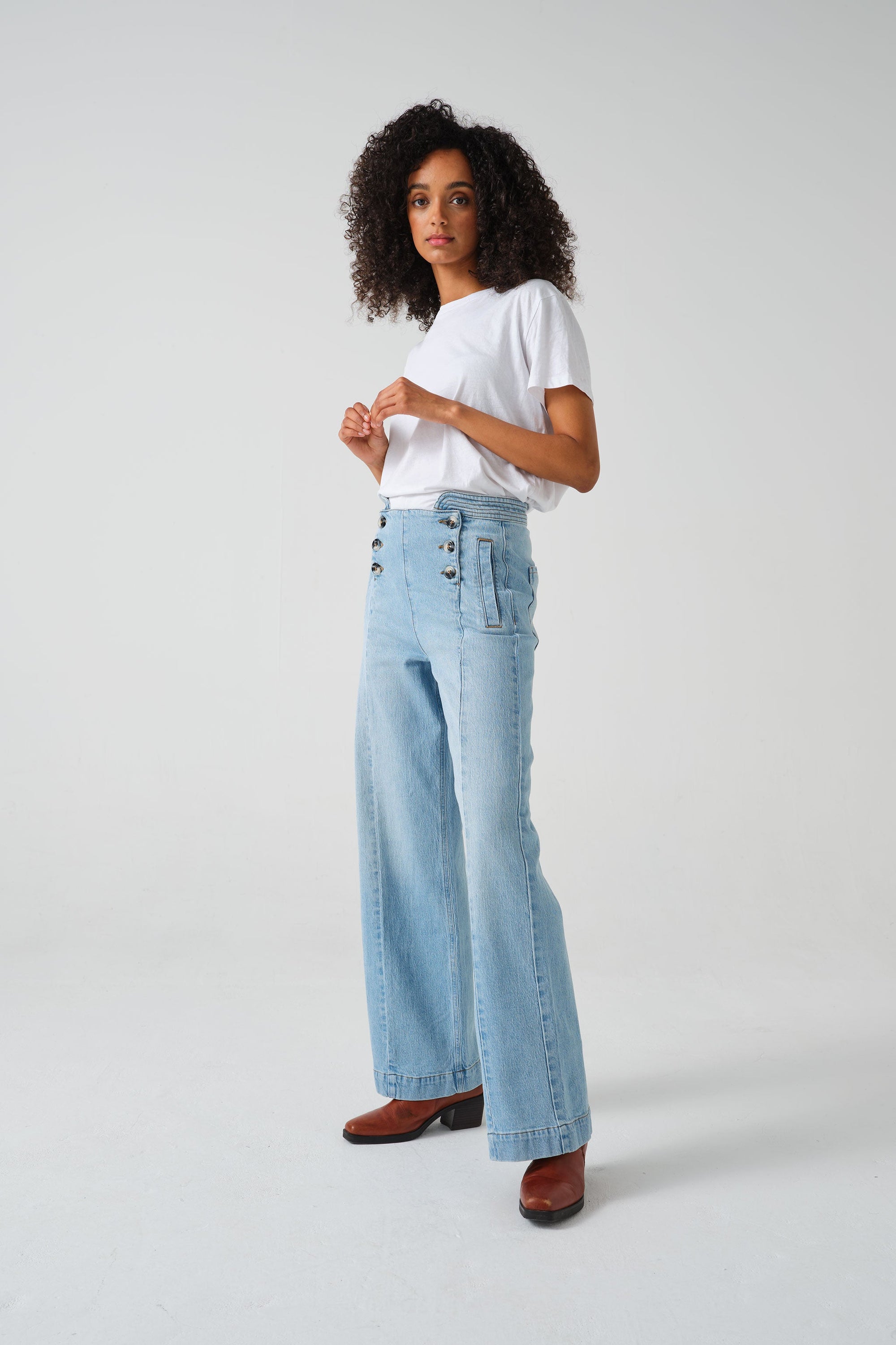 Seventy + Mochi Marie Jeans for Women - High Waist Stretch Denim Pants in Oceanic Blue | Comfortable & Stylish for Casual Wear, Office & Date Night