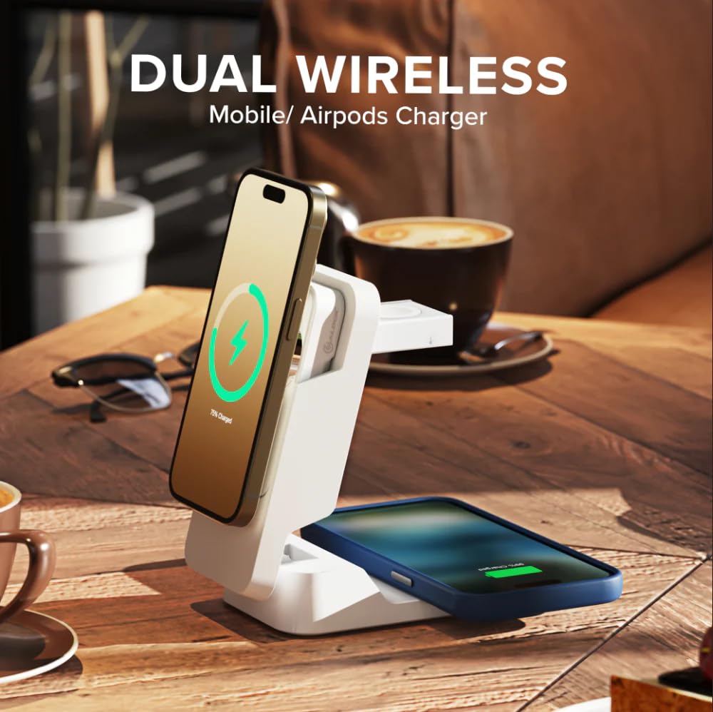 Alogic Matrix Ultimate 3-in-1 Wireless Charger with 5000mAh MagSafe Power Bank | Fast Charging Station for iPhone 14/13/12 | Portable Wireless Charger for Home, Office & Travel