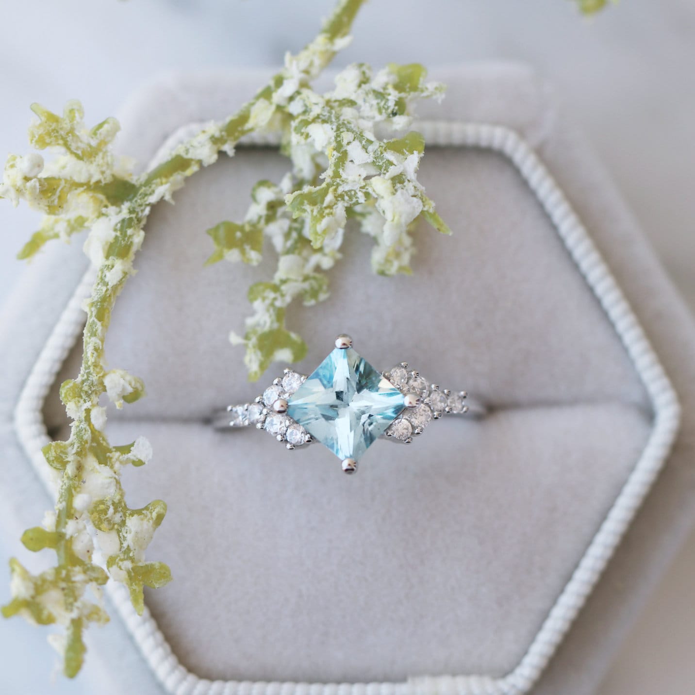 Ellie Aquamarine Ring - Sterling Silver Jewelry for Women, Elegant Birthstone Gift for March, Perfect for Engagement, Anniversary & Everyday Wear