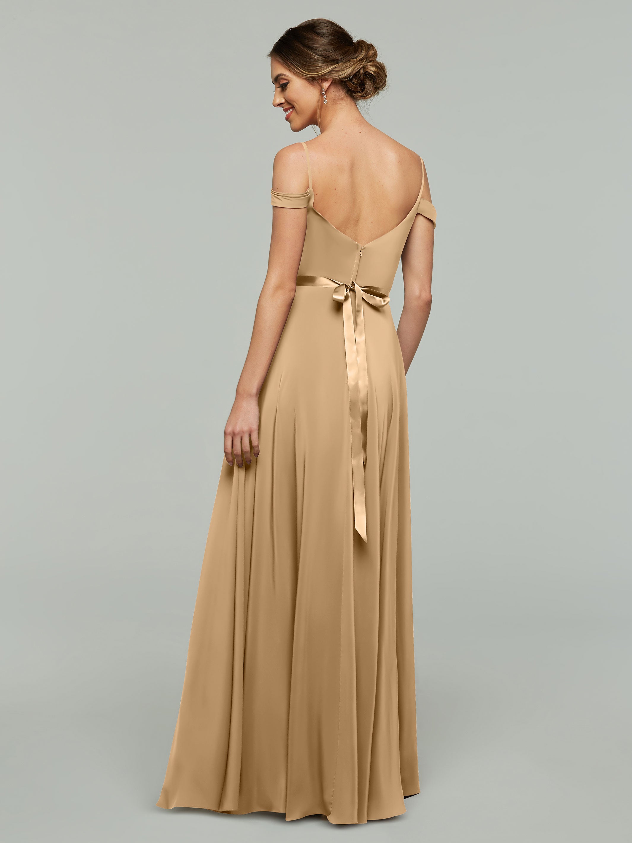 Elegant 80106 Off-The-Shoulder Stretch Chiffon A-Line Bridesmaid Dress with Sash - Perfect for Weddings, Formal Events & Special Occasions