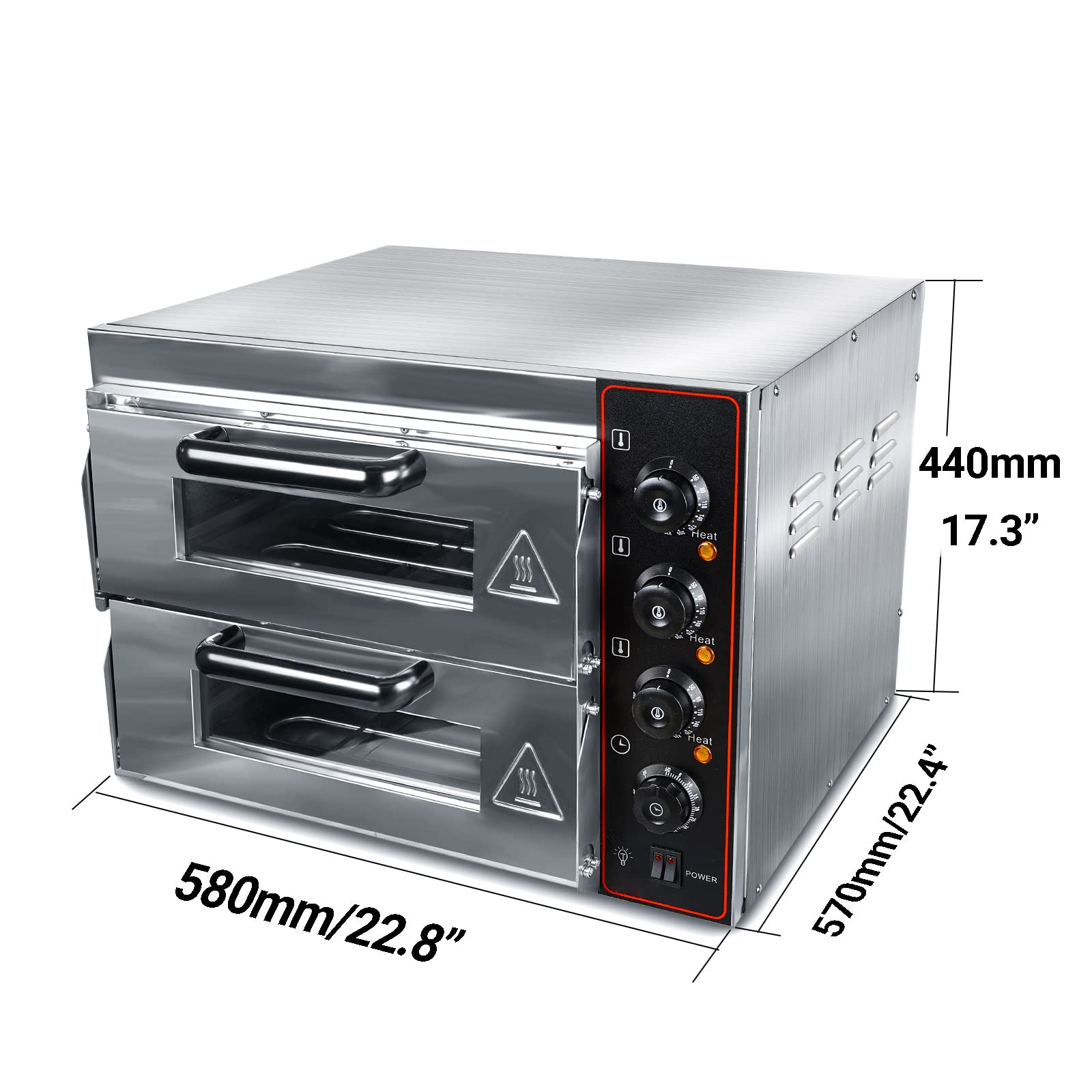 Commercial Pizza Oven Double Oven 1700W 16 Inch Stainless Steel Electric Countertop Pizza Maker - Perfect for Restaurants, Home Kitchens, Baking Pretzels, Roasting Yakitori & More (110V) | Indoor Multipurpose Snack Oven for Pizza, Bread & Meat Cooking
