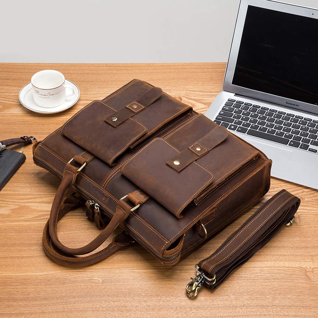 Premium Men's Business Handbag - Genuine Cowhide Leather Laptop Briefcase for Work & Travel - Stylish Urban Shoulder Bag & Clutch Purse - Perfect for Office, Commuting & Business Trips (Brown, One Size)