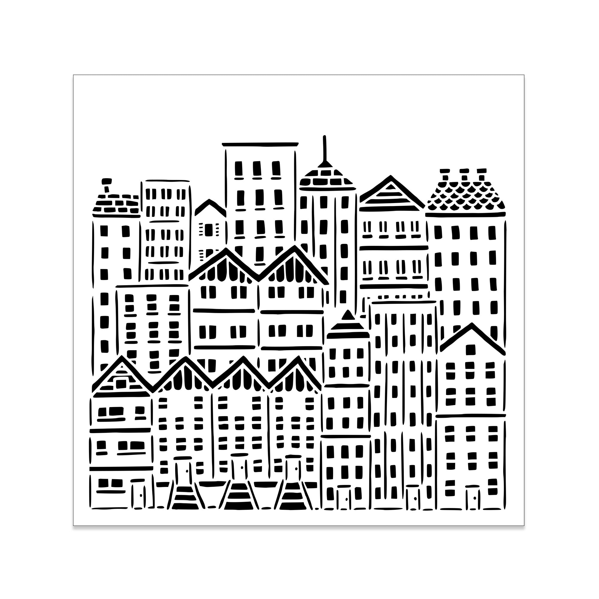Mixed Media Stencil - City Buildings Design for Art & Craft Projects | 6 x 6 Inches | Perfect for Scrapbooking, DIY Home Decor & Canvas Painting