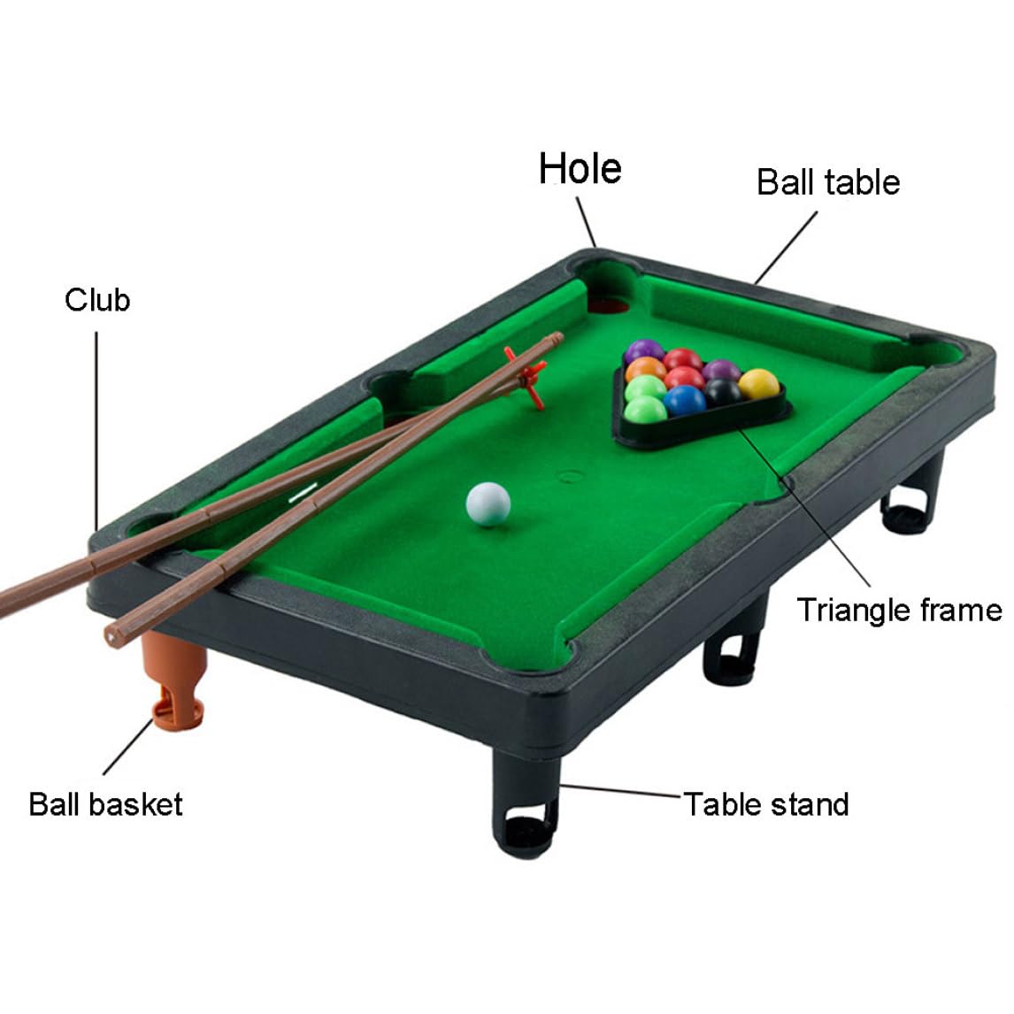 1 Set Mini Tabletop Pool Set - Small Billiards Game with Balls, Sticks & Triangle Rack - Travel & Office Friendly Desk Games for Home, Parties & Kids
