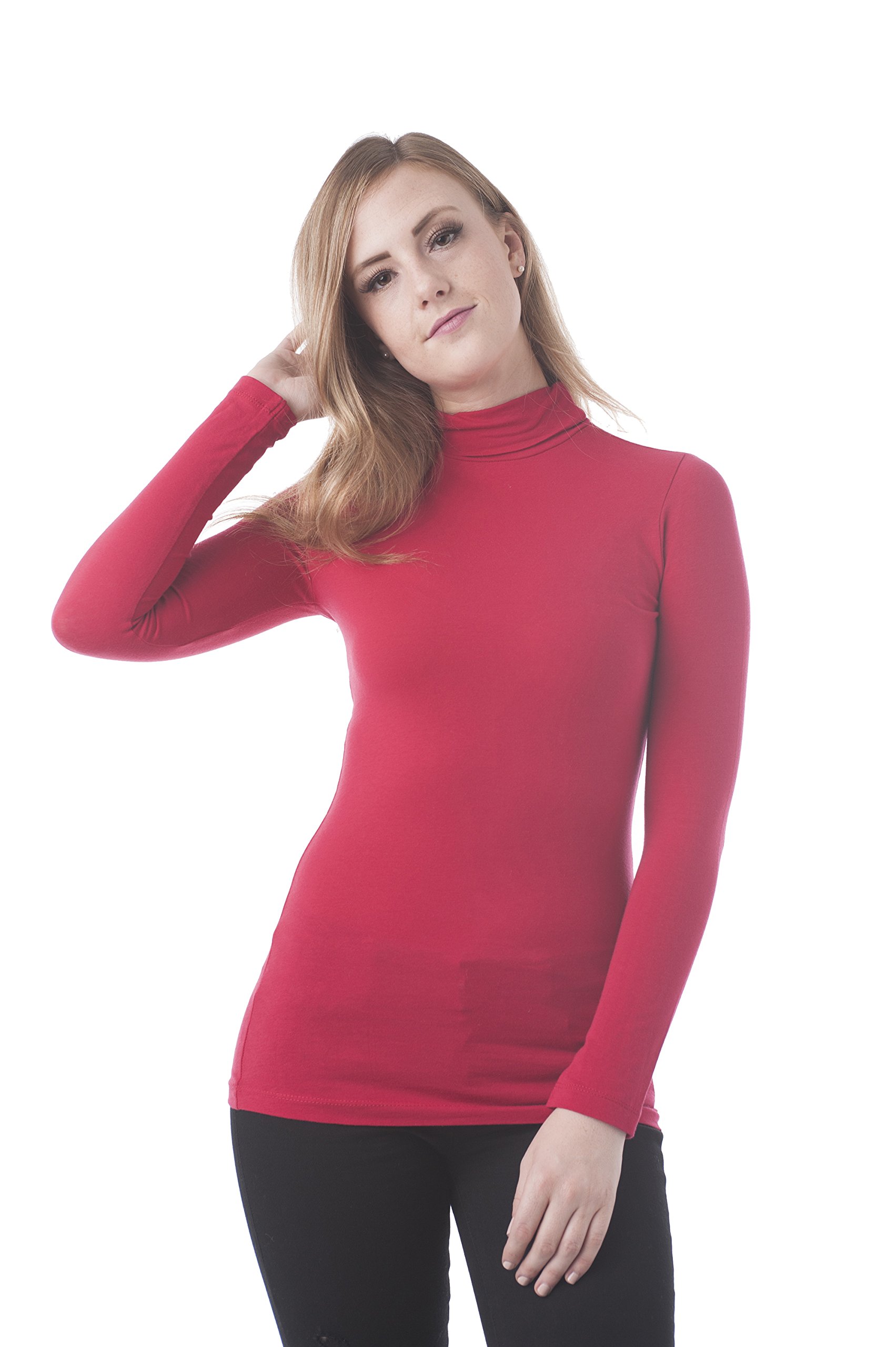 Women's Long Sleeve Plain Funnel Neck Top Shirt - Soft Stretchy Casual Blouse for Everyday Wear | Perfect for Work, Office & Fall Layering