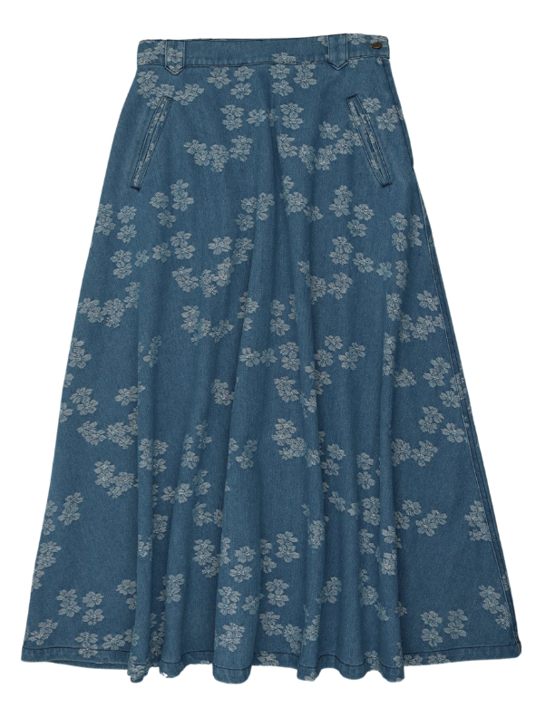 COCO BLANC Floral Denim Skirt for Women - High Waisted A-Line Mini Skirt with Pockets (Size 12-20Y) - Perfect for Spring Outfits, Date Nights & Casual Wear