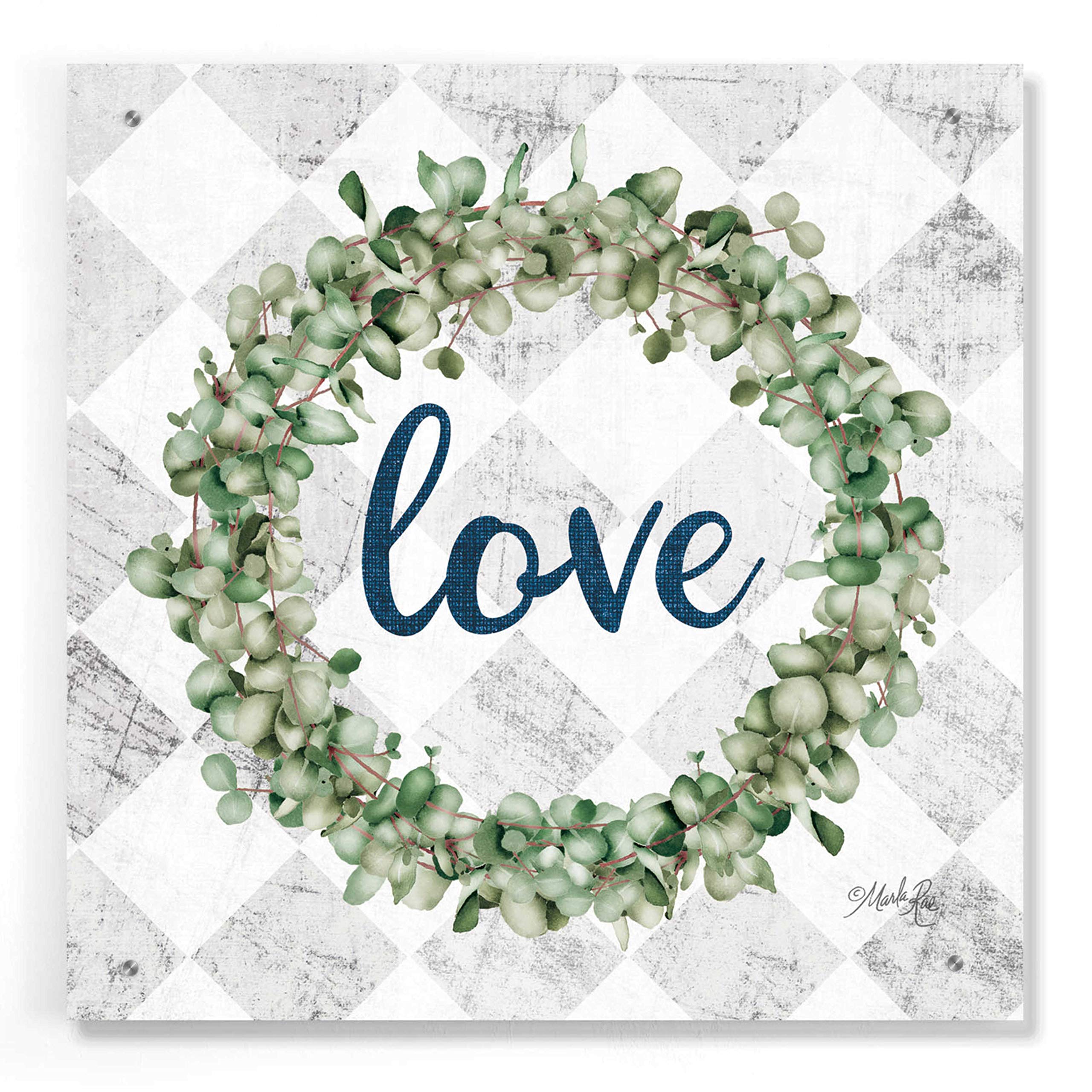 Love Eucalyptus Wreath Wall Art - 24x24 Inch Modern Acrylic Glass Painting by Marla Rae - Perfect for Living Room, Bedroom & Home Decor