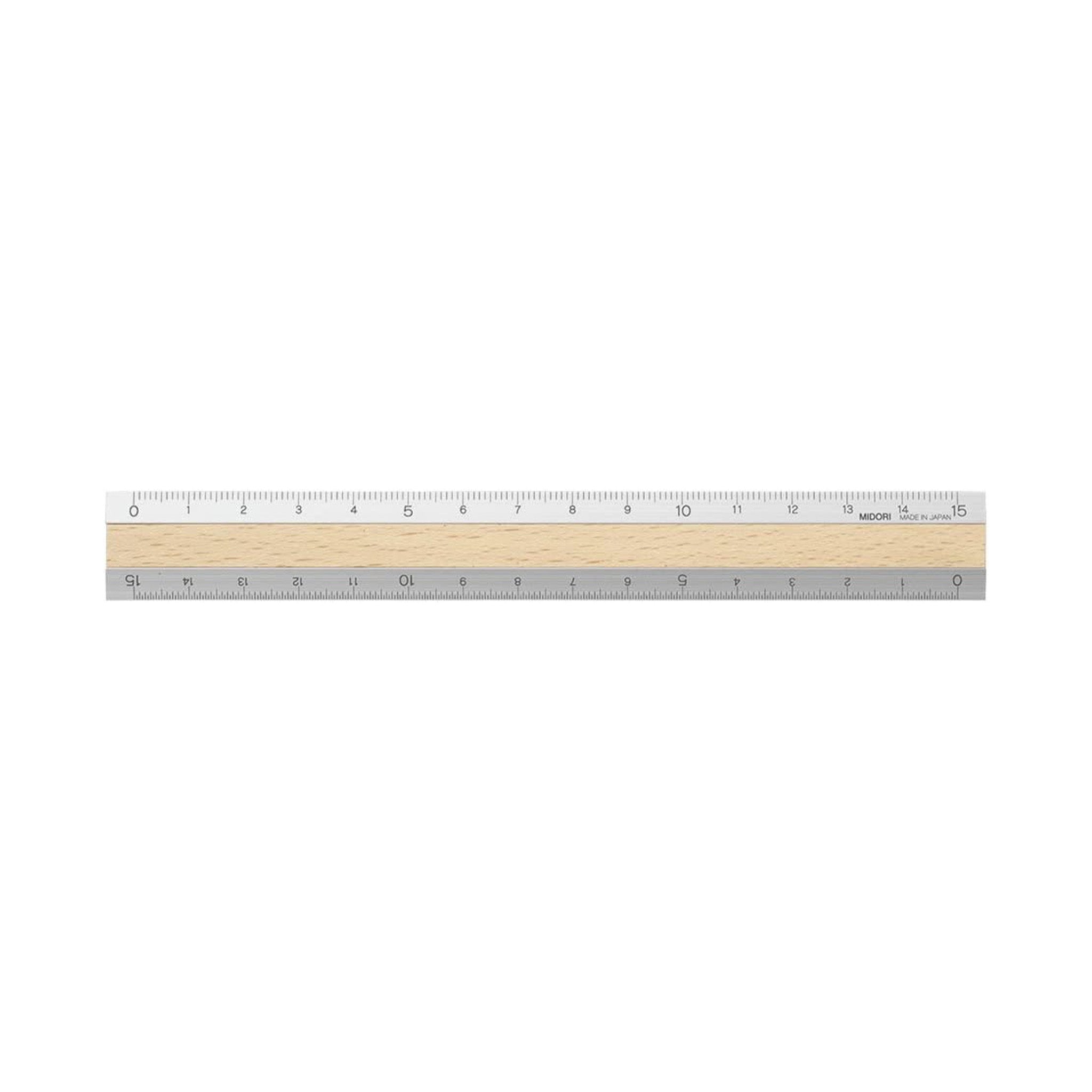 Premium Aluminum & Wood Ruler - 15cm/6 Inch Dual-Scale Measuring Tool | Midori DESIGNPHIL | Perfect for Office, School, Crafting & DIY Projects
