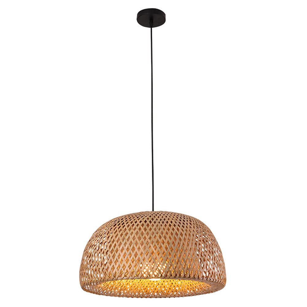 Vintage Japanese Style Bamboo Pendant Lamp - Hand Woven Wicker Chandelier, Industrial Ceiling Light Fixture for Kitchen, Dining Room & Living Room Decor