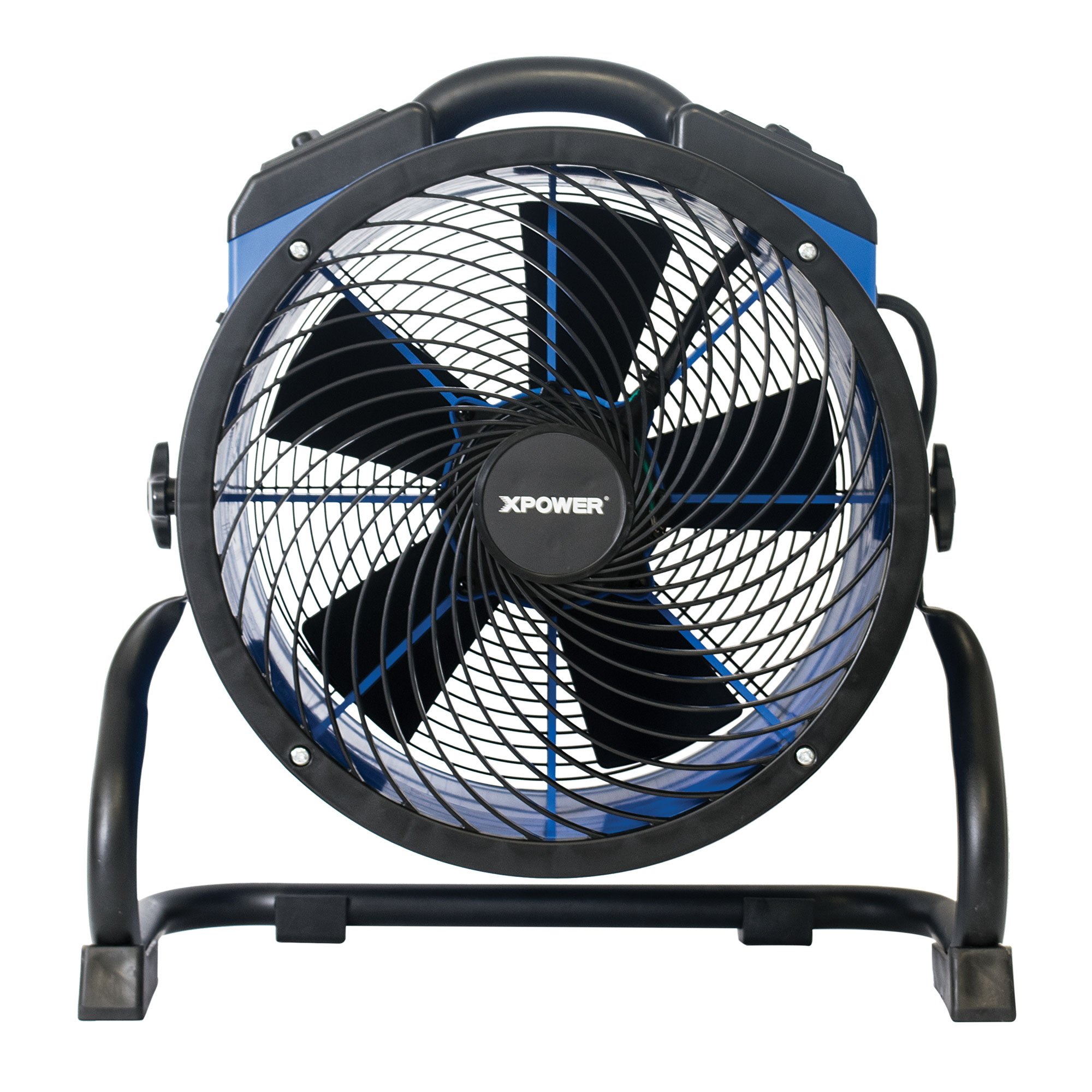 XPOWER FC-300 Heavy Duty Industrial High Velocity Air Circulator Fan - 14 Inch, 2100 CFM, Variable Speed with Timer, Black & Blue - Perfect for Shop Floors, Warehouses, Construction Sites, and Large Room Ventilation