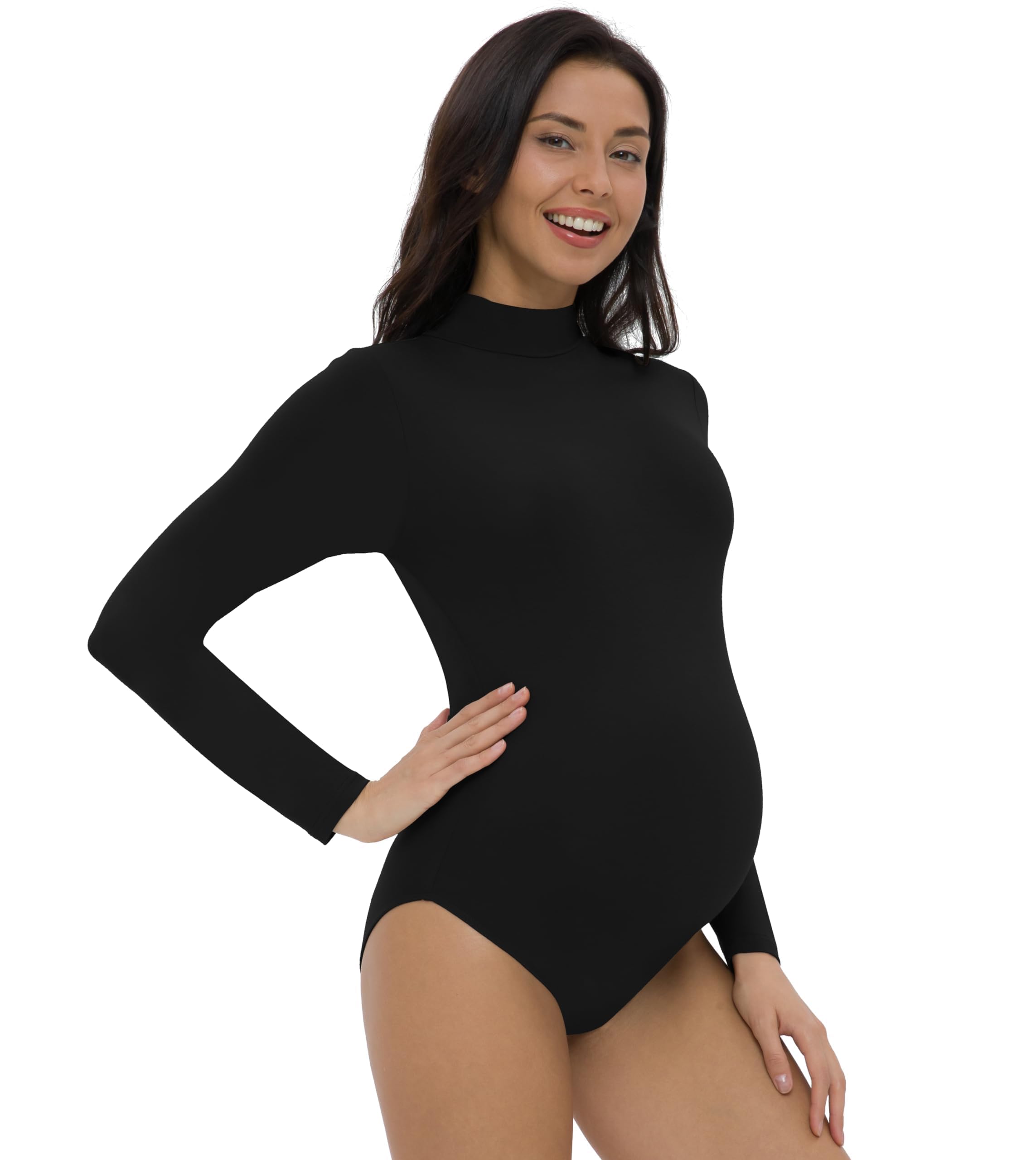 Foucome Women's Maternity Bodysuit - Stretchy Mock Turtle Neck Long Sleeve Pregnancy Top & Jumpsuit for Comfortable Everyday Wear | Perfect for Work, Nursing & Casual Outfits
