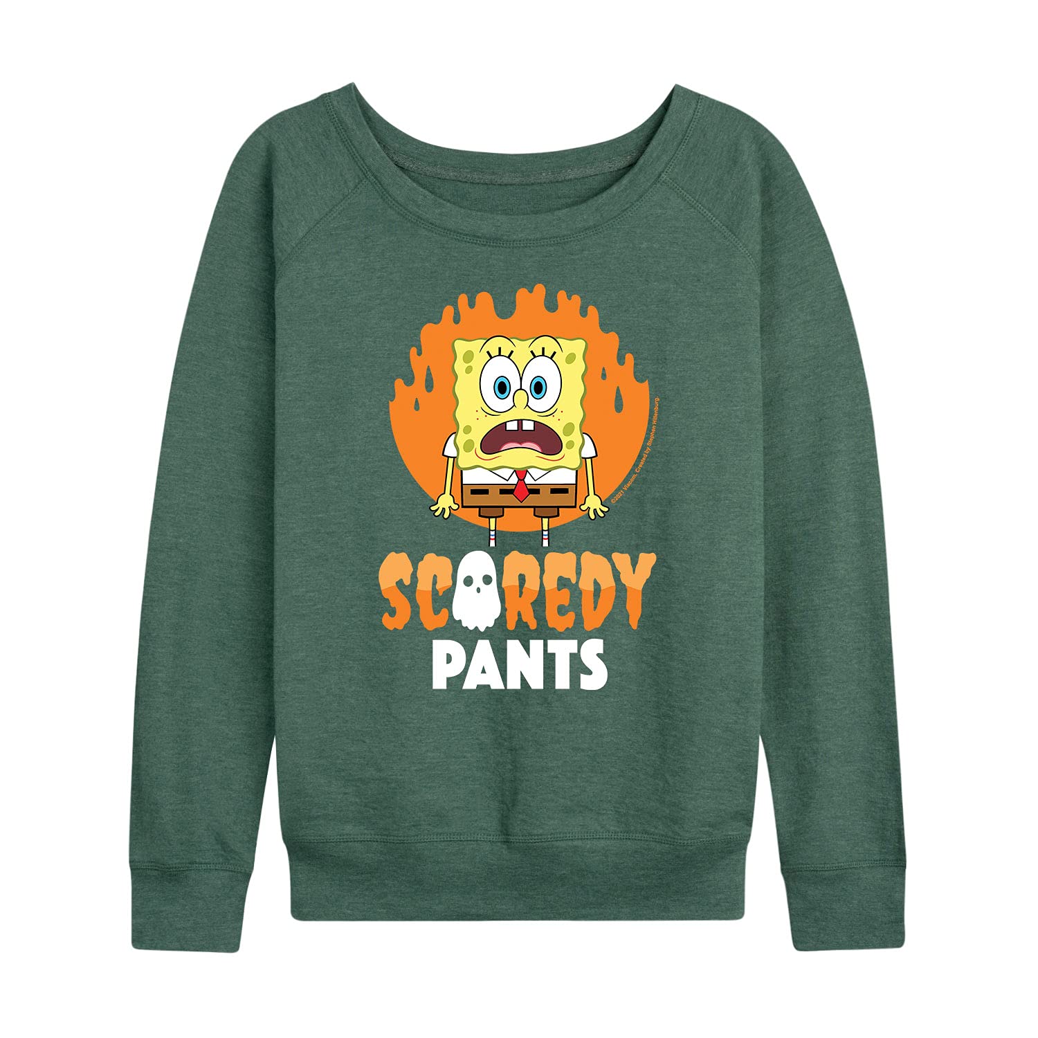 HYBRID APPAREL SpongeBob SquarePants Scaredy Pants Women's Lightweight French Terry Pullover Hoodie - Soft Casual Sweatshirt for Lounge, Streetwear & Anime Fans