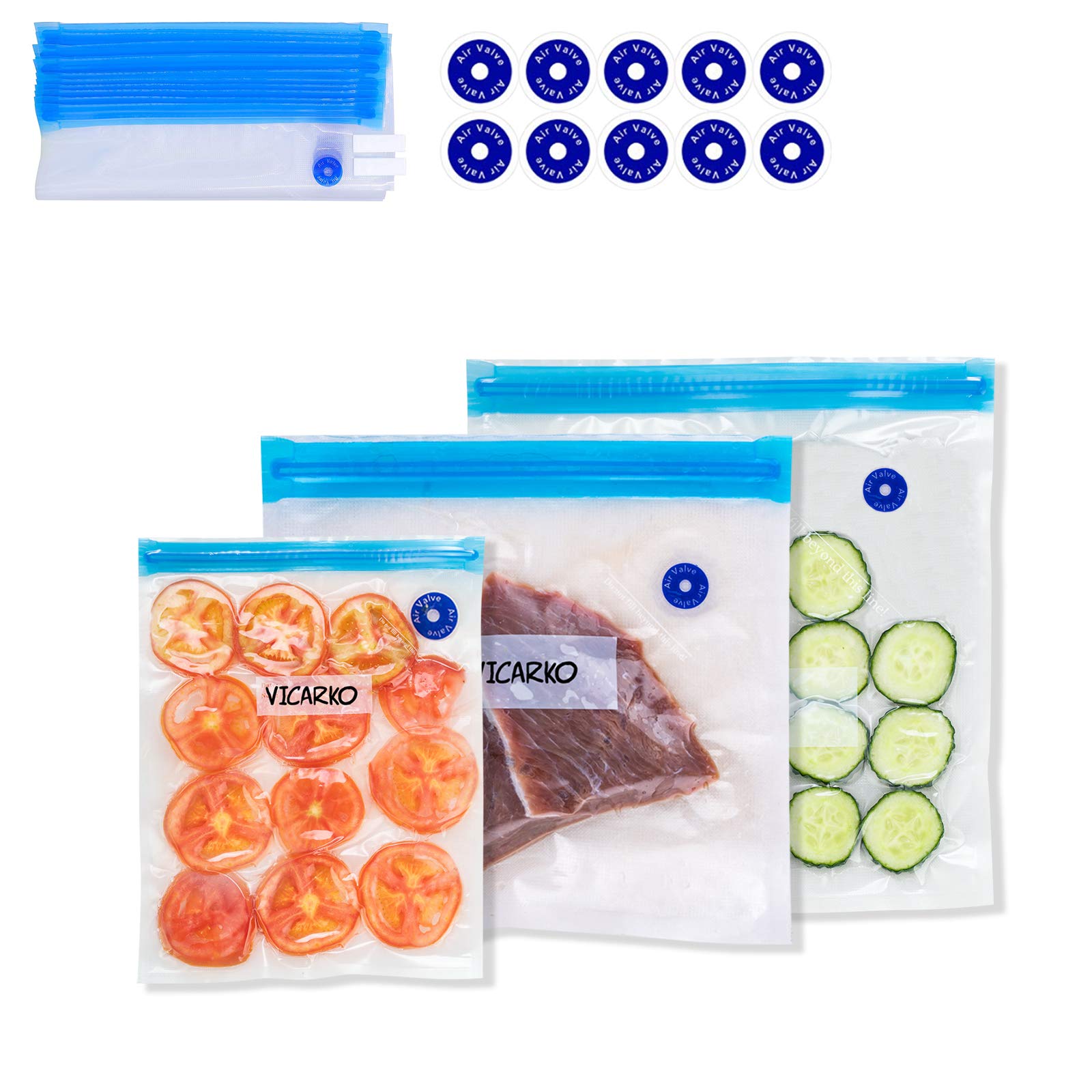 VICARKO 30 Pack Vacuum Sealer Bags - BPA Free, Double Layer, Reusable Food Storage Bags for Sous Vide, Meal Prep, Freezer & Travel (Combo Size)