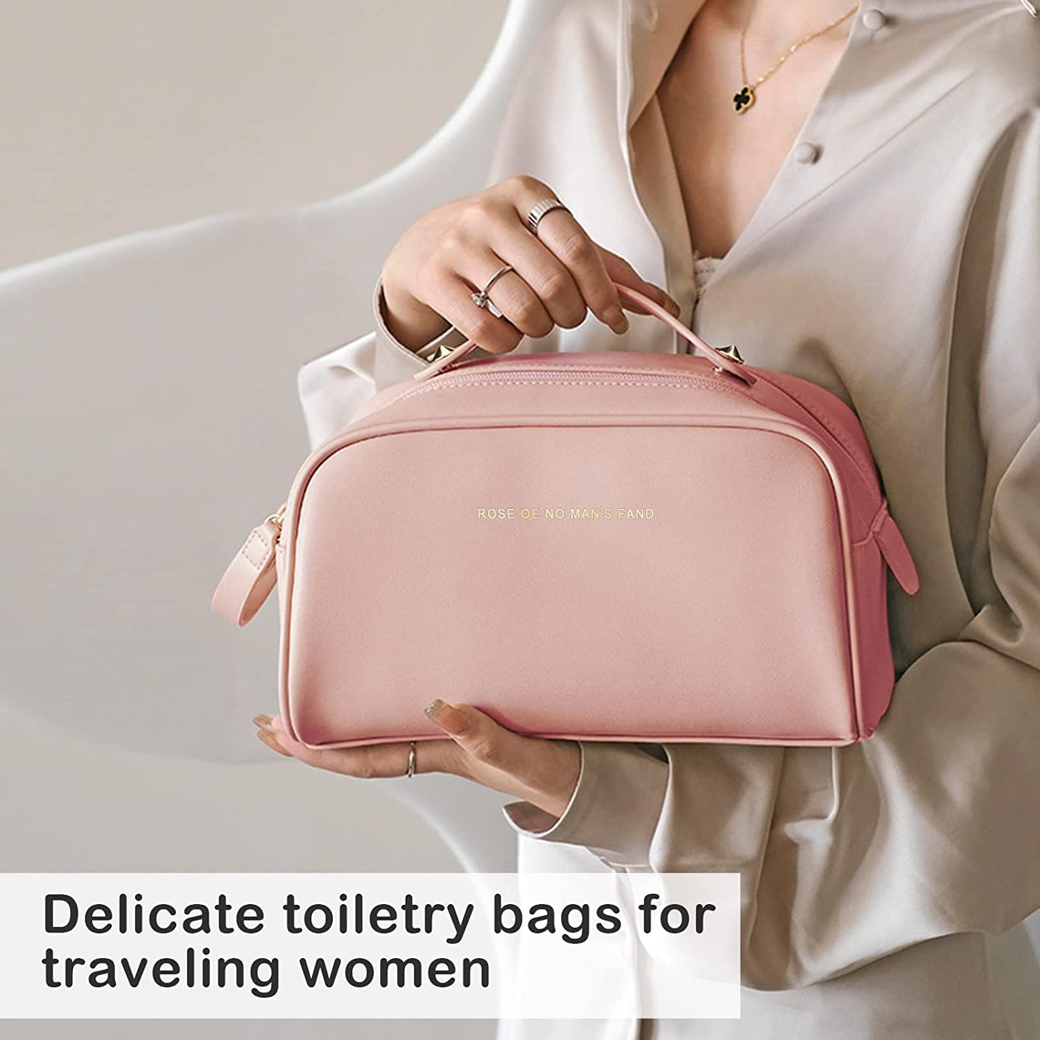 Premium Leather Makeup Bag for Women - Large Capacity Waterproof Travel Cosmetic Organizer with Handle - Perfect for Vacation, Gym & Daily Essentials Storage