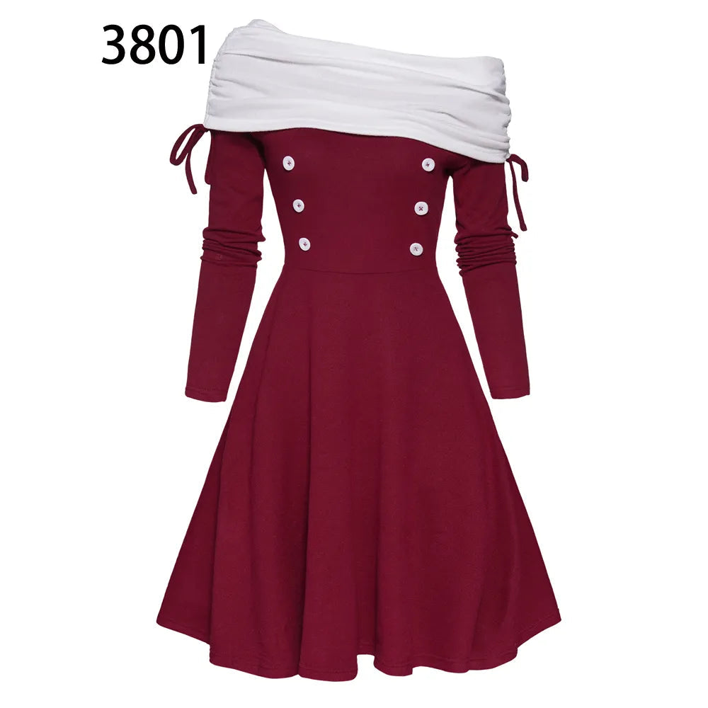 **Women's 2024 Striped Knit Convertible Dress - Off Shoulder, Long Sleeve, Cinched Waist & Flare Hem | Perfect for Date Night, Parties & Casual Outings**