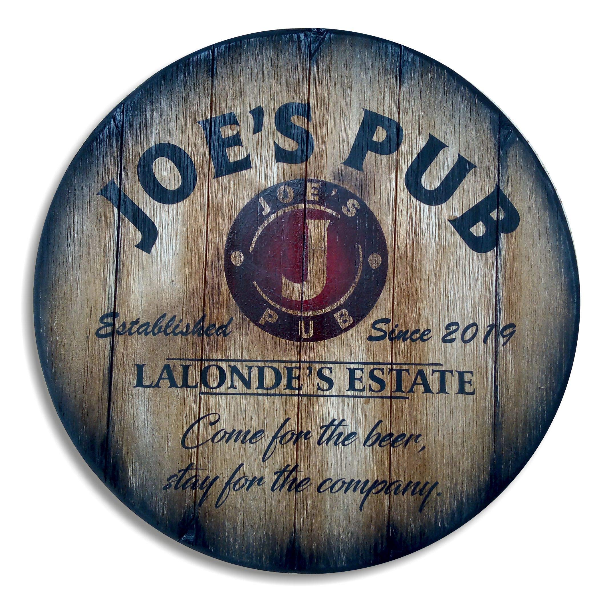 Personalized Wooden Table Top from Whiskey & Wine Barrel Lids - Custom Rustic Home Bar Furniture for Men (16/20/24/30/36/40/42/46 Inch) - Perfect for Man Caves, Living Rooms & Unique Gift Ideas