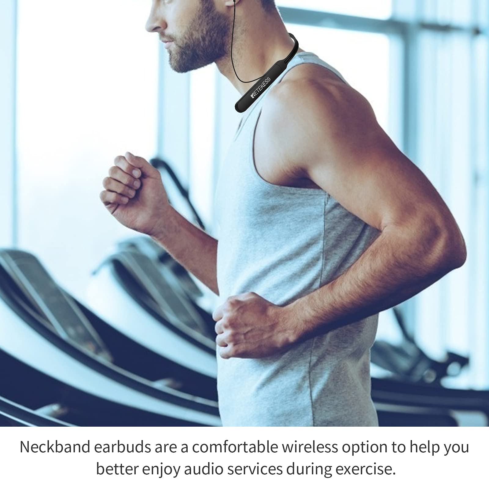 Retekess TR108 Wireless FM Radio Headphones with Digital Display - Stereo FM Radio, Hands-Free Calling, Rechargeable Battery - Perfect for Walking, Jogging, Commuting & Outdoor Activities (Neckband Style)