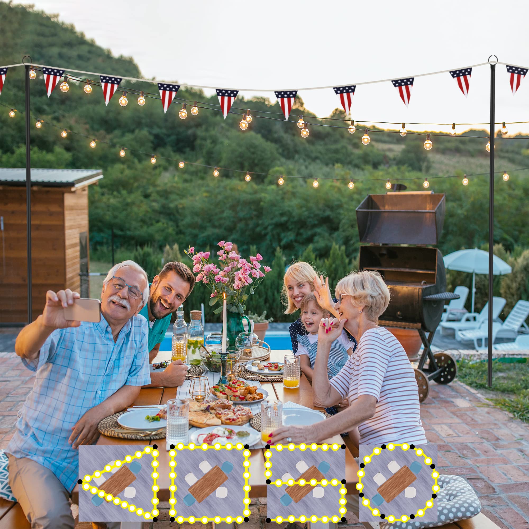 2 Pack 10.5 Ft Outdoor String Light Poles - Heavy Duty Metal Hanging Light Stands for Backyard, Patio, Bistro, Party & Wedding Decor | Weather-Resistant for Permanent Outdoor Use