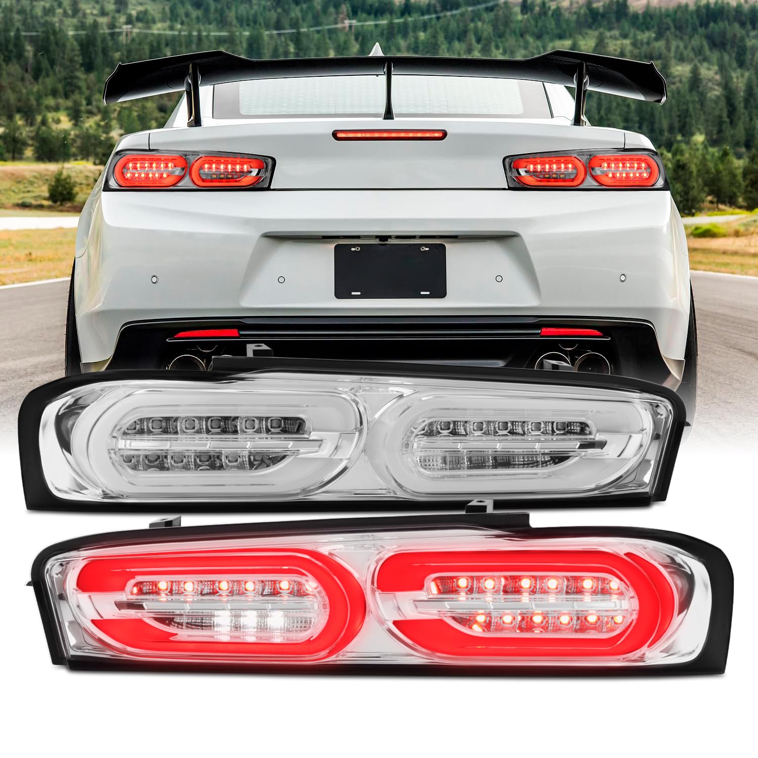 AKKON LED Sequential Turn Signal Tail Lights for 2016-2018 Chevy Camaro - Chrome Housing Brake Lamps with Halogen Compatibility (Pair) - Perfect for Night Driving & Car Customization