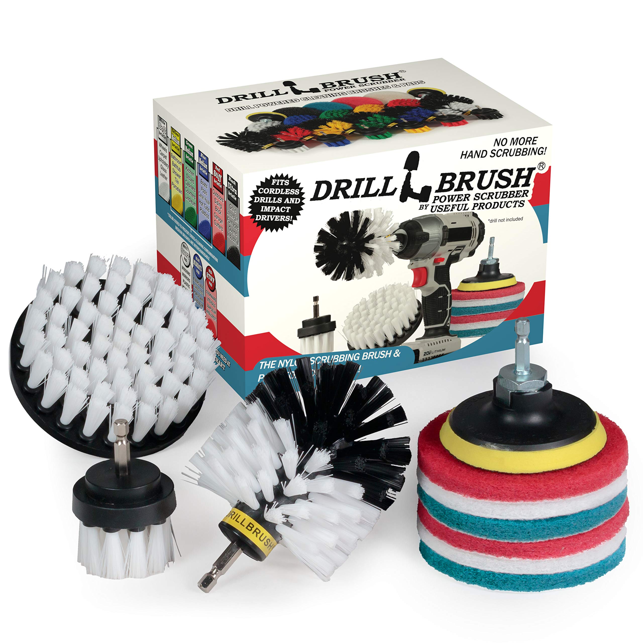 Drillbrush Cleaning Supplies Set - Upholstery & Carpet Cleaner Brush Kit for Auto Detailing | Car Interior Cleaning Tools | Perfect for Home, Car, Boat & Furniture Deep Cleaning