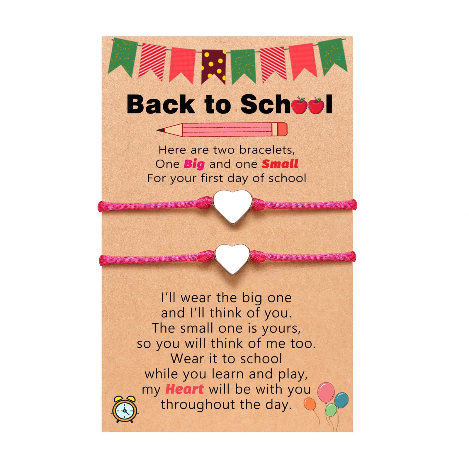 UNGENT THEM Mother Daughter Matching Bracelets Set - Heart Charm Wish Bracelets for Back to School, First Day Gifts for Girls & Boys | Perfect for School Photos, Graduation, and Family Bonding Moments