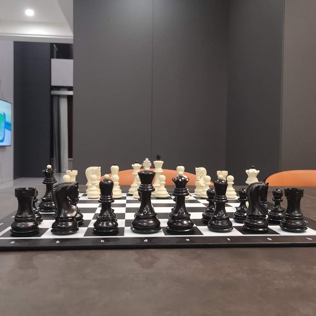 Portable Folding Chess Set with 32 Black & White Resin Chess Pieces - Travel Chess Board for Kids & Adults - 48cm International Chess Game for Home, Office, and Outdoor Use