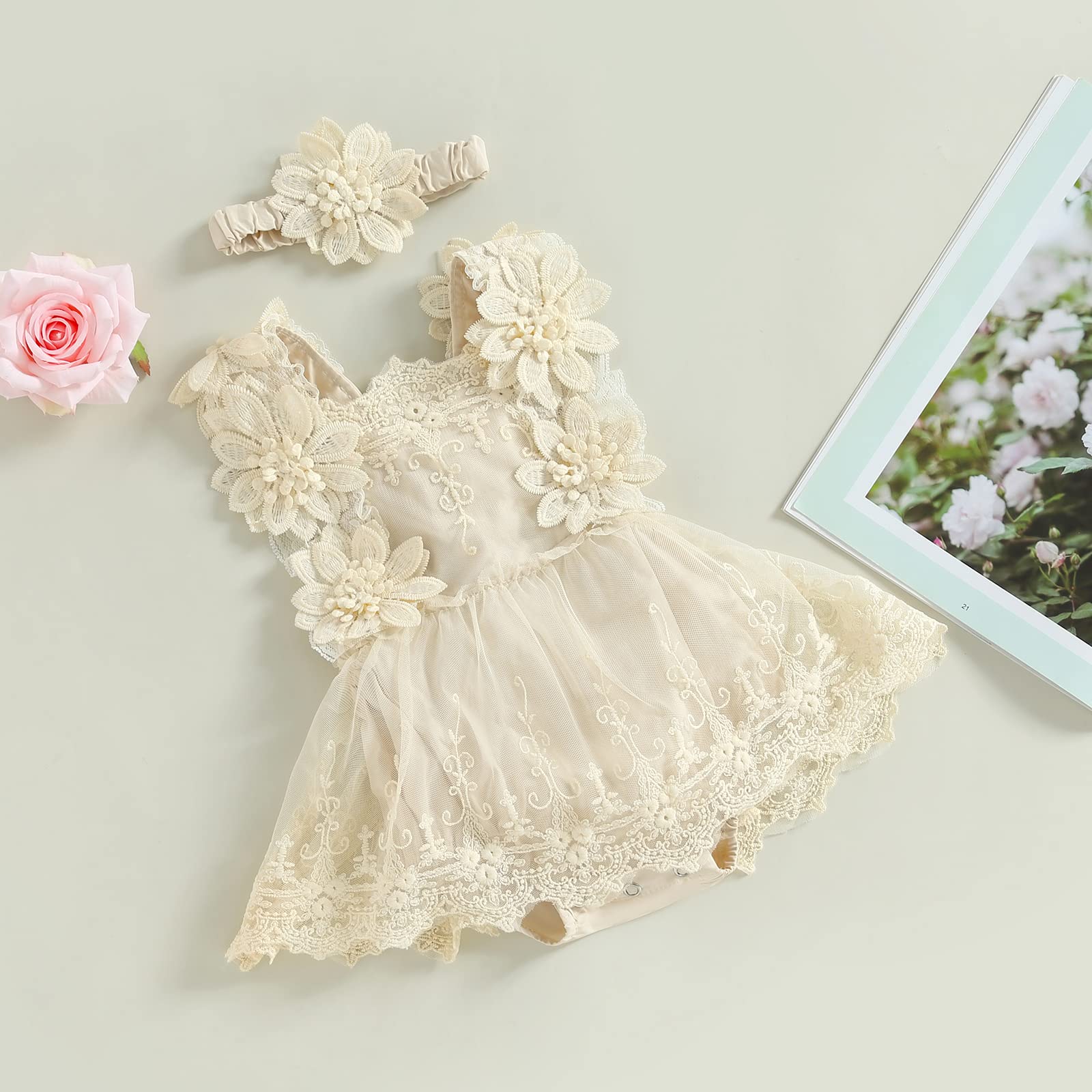 Mubineo Baby Girl Summer Lace Romper Dress - Sleeveless Floral Princess Outfit for Newborns & Toddlers | Perfect for Photoshoots, Parties & Outdoor Play