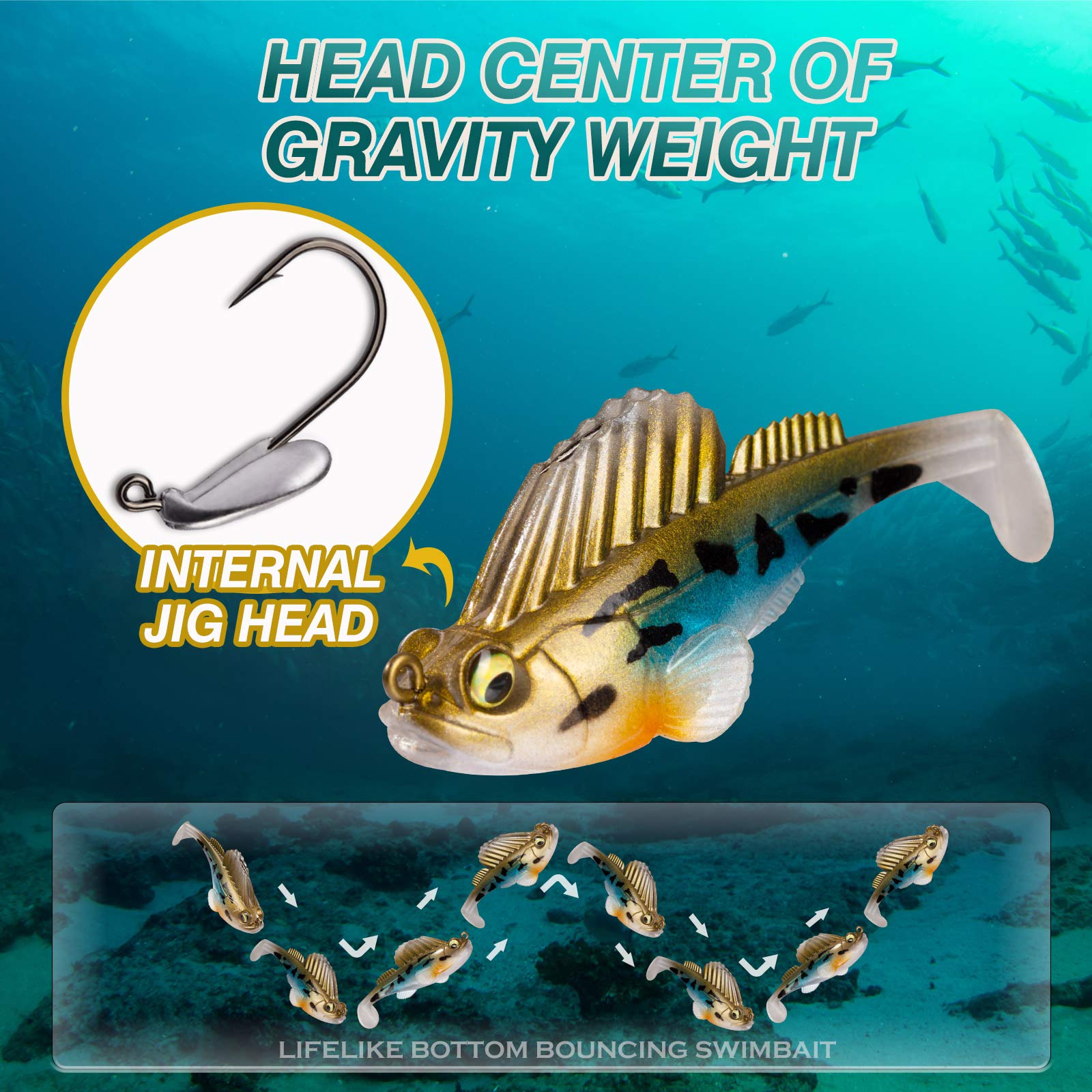 Basskiller 5-Piece Saltwater Fishing Lure Set - Bluegill Swimbait with Fin Guarded Hooks for Bass, Muskie & Walleye | Realistic Action Soft Plastic Baits for Freshwater & Saltwater Fishing | Perfect for Lake, River and Ocean Angling