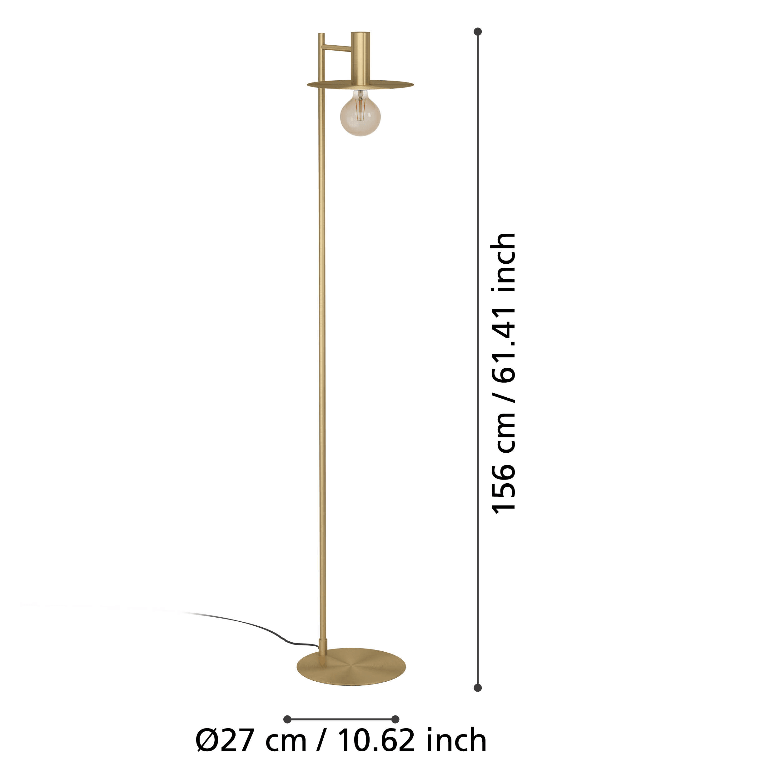 Eglo Escandell Modern Brass Floor Lamp - Adjustable Height, Dimmable Light for Living Room, Bedroom & Office - Elegant Home Decor Lighting