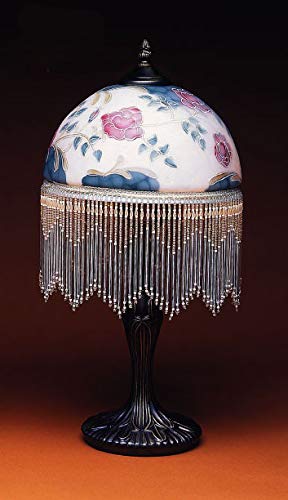 Hand Painted Peony Glass Table Lamp with Bronze Base - Perfect for Living Room & Bedroom Decor
