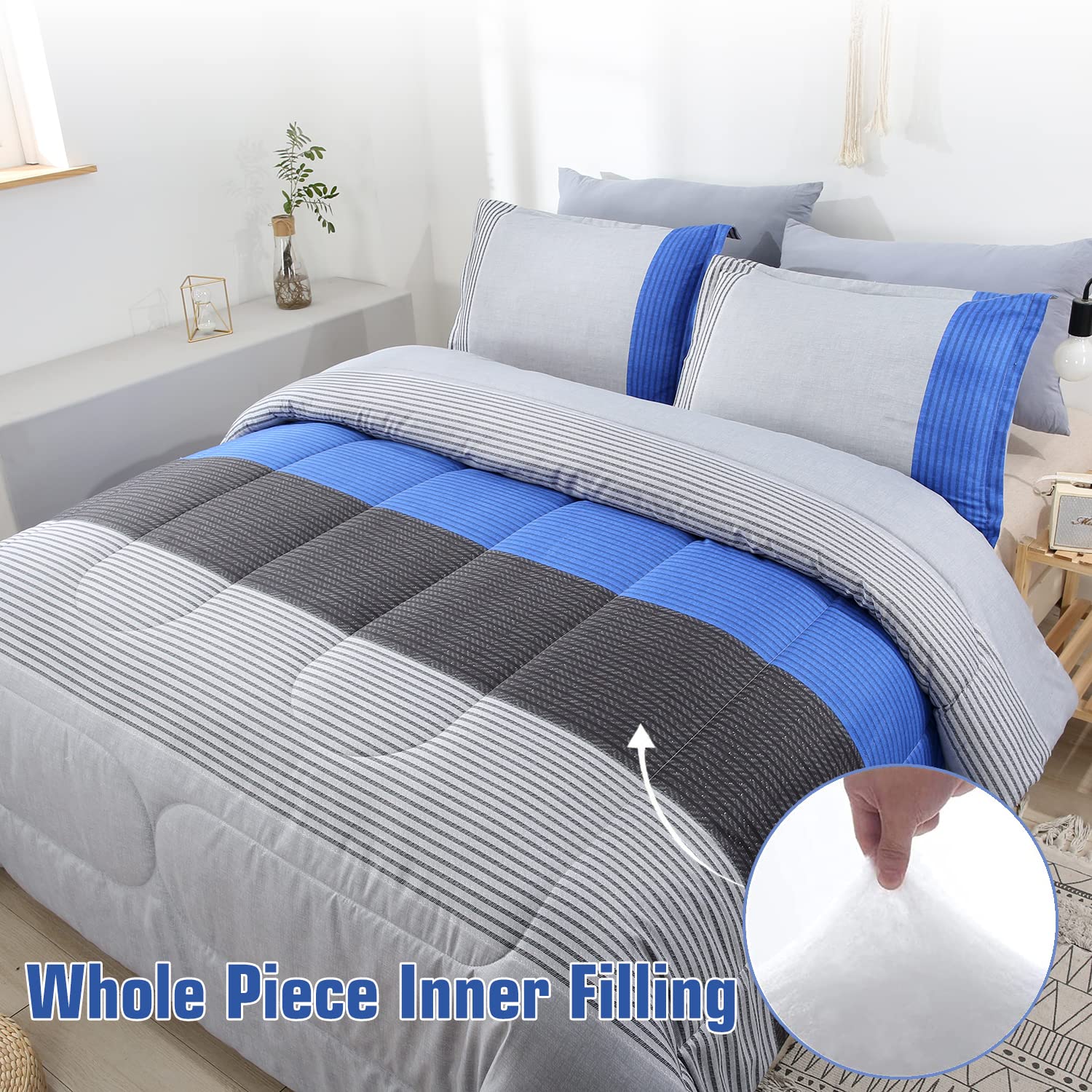 PERFEMET Blue Striped Twin XL Comforter Set - Super Soft Lightweight Reversible Down Alternative Bedding (1 Comforter + 2 Pillowcases) for Teens Boys Girls | Perfect for Dorm Rooms, Kids Bedrooms & Cozy Sleep